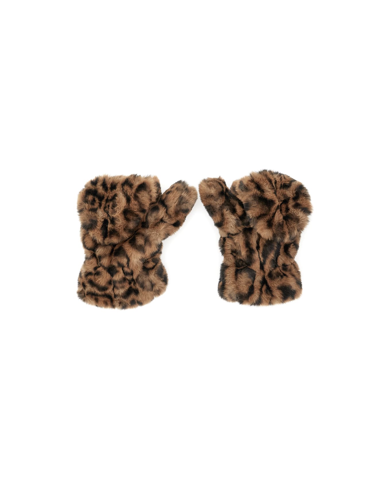 Apparis 'coco' Brown Mittens With Leo Print In Eco Fur Woman - Brown