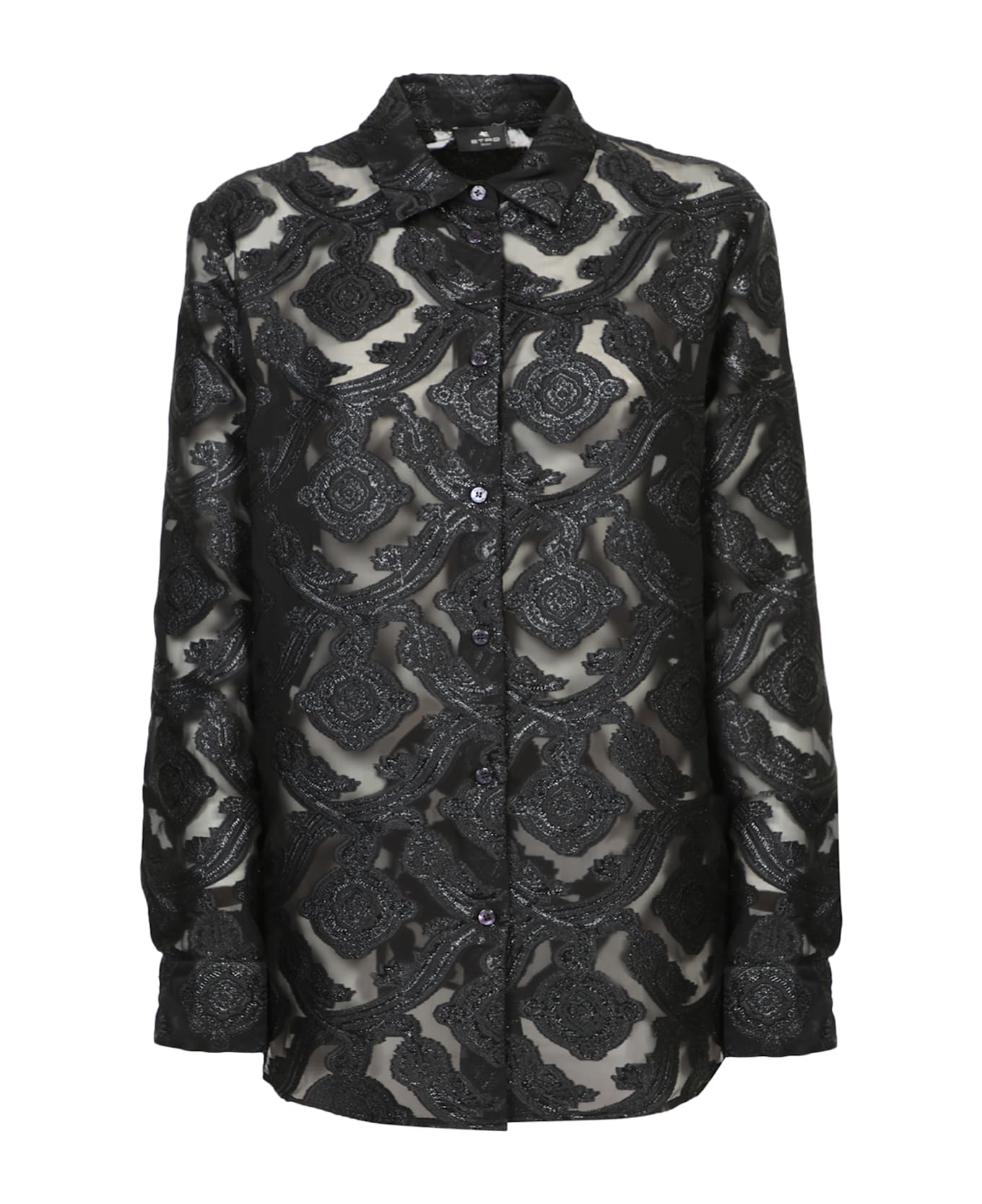 Etro Black Organza Tattoo Tone-on-tone Shirt - Black