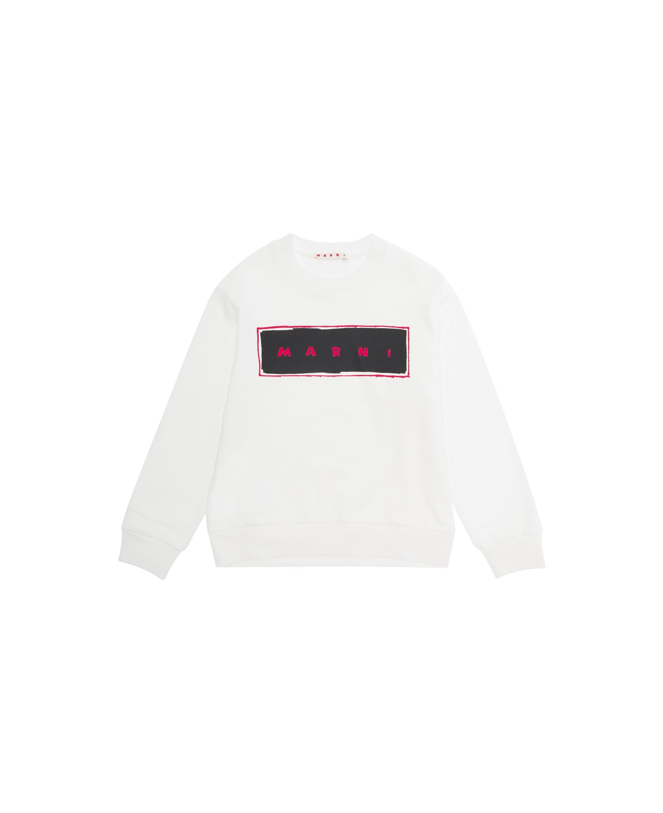 Marni White Sweatshirt With Logo Print In Cotton Boy - White