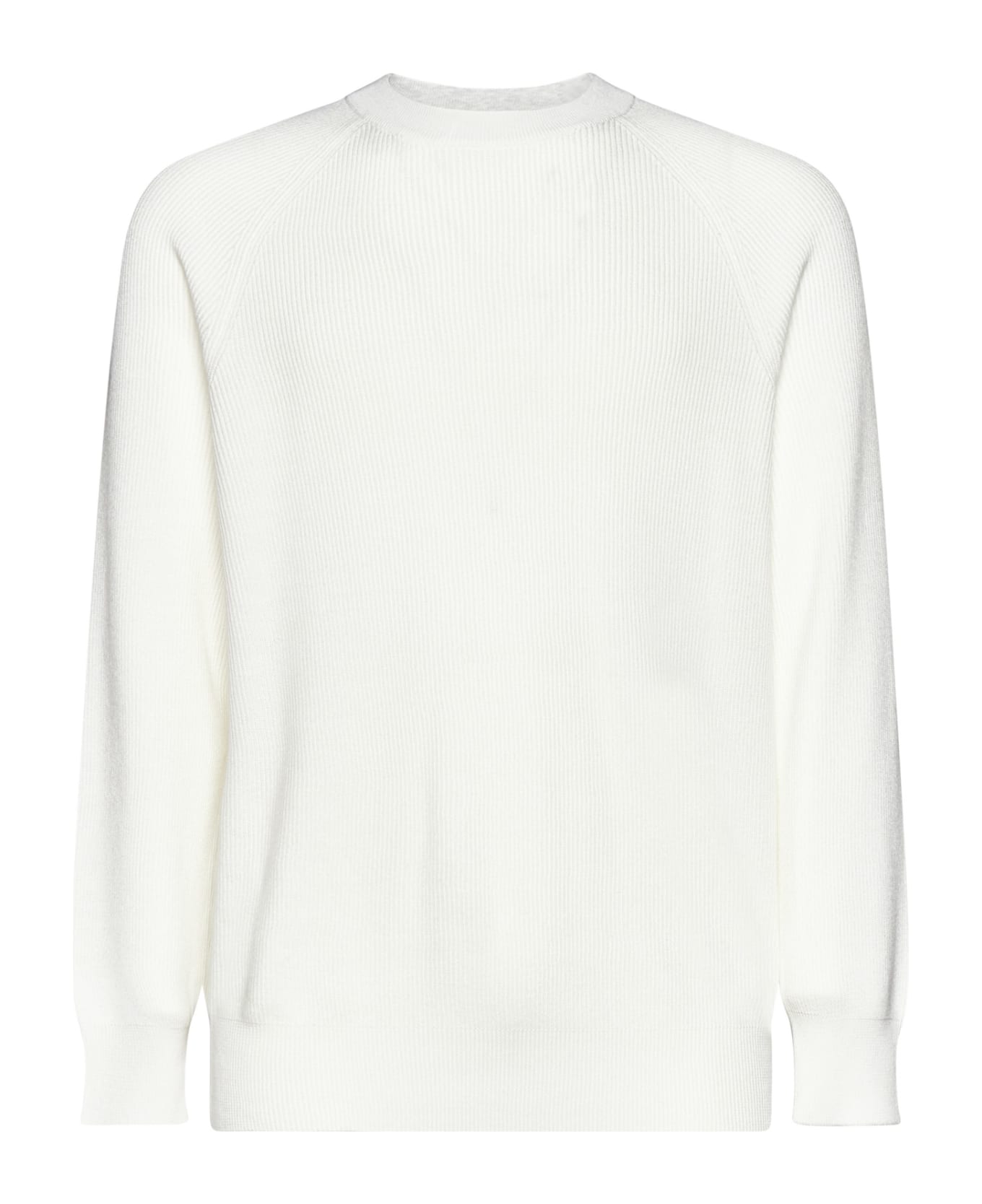 Brunello Cucinelli Cotton Rib Sweater With Raglan Sleeve - Cream
