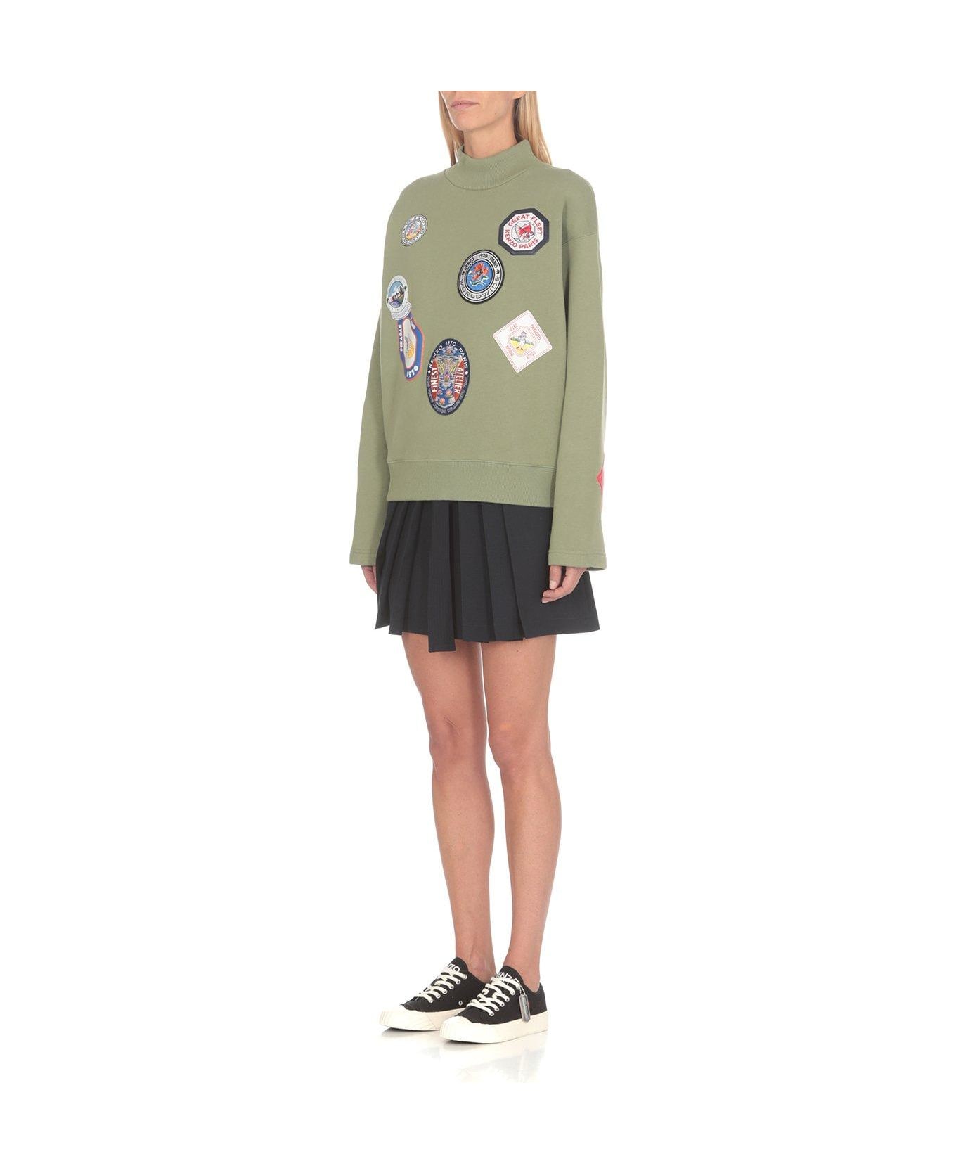 Kenzo Badges Patch Knitted High-neck Sweatshirt - Green