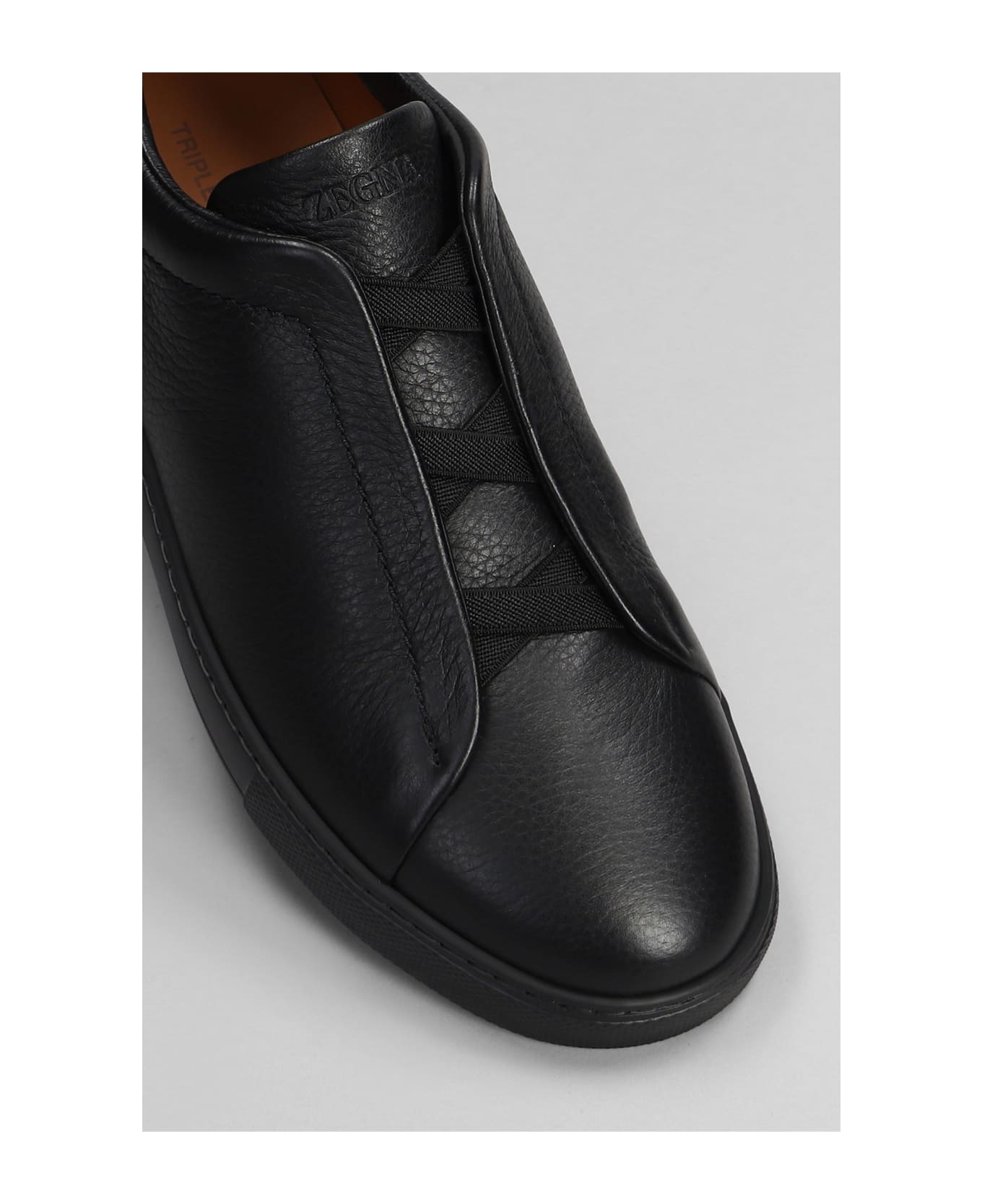 Zegna Triple Stich Sneakers In Black Leather - black