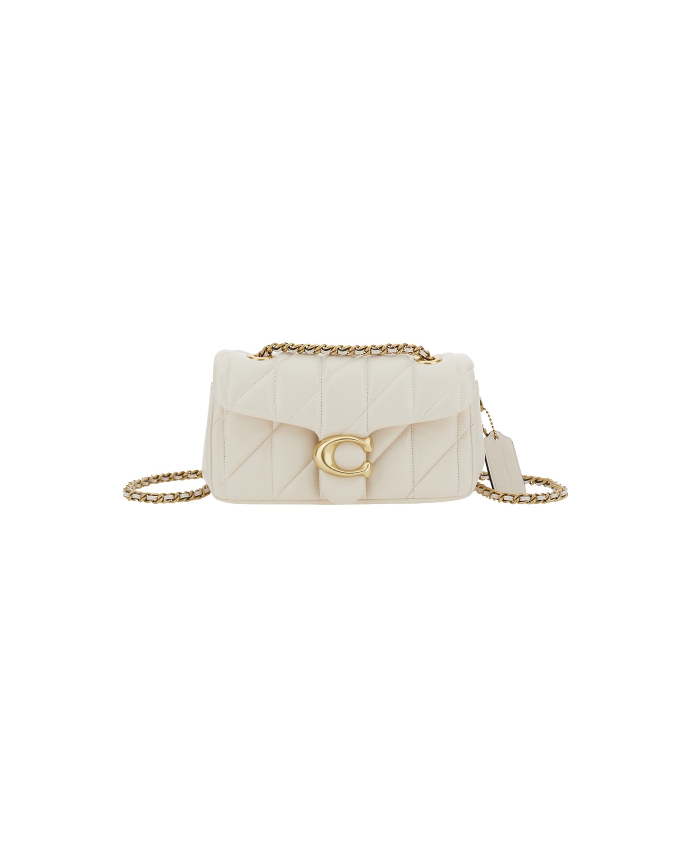 Coach 
tabby 20
 White Quilted Shoulder Bag With Chain-link Leather Shoulder Straps And Logo Plaque On The Front In Leather Woman - White