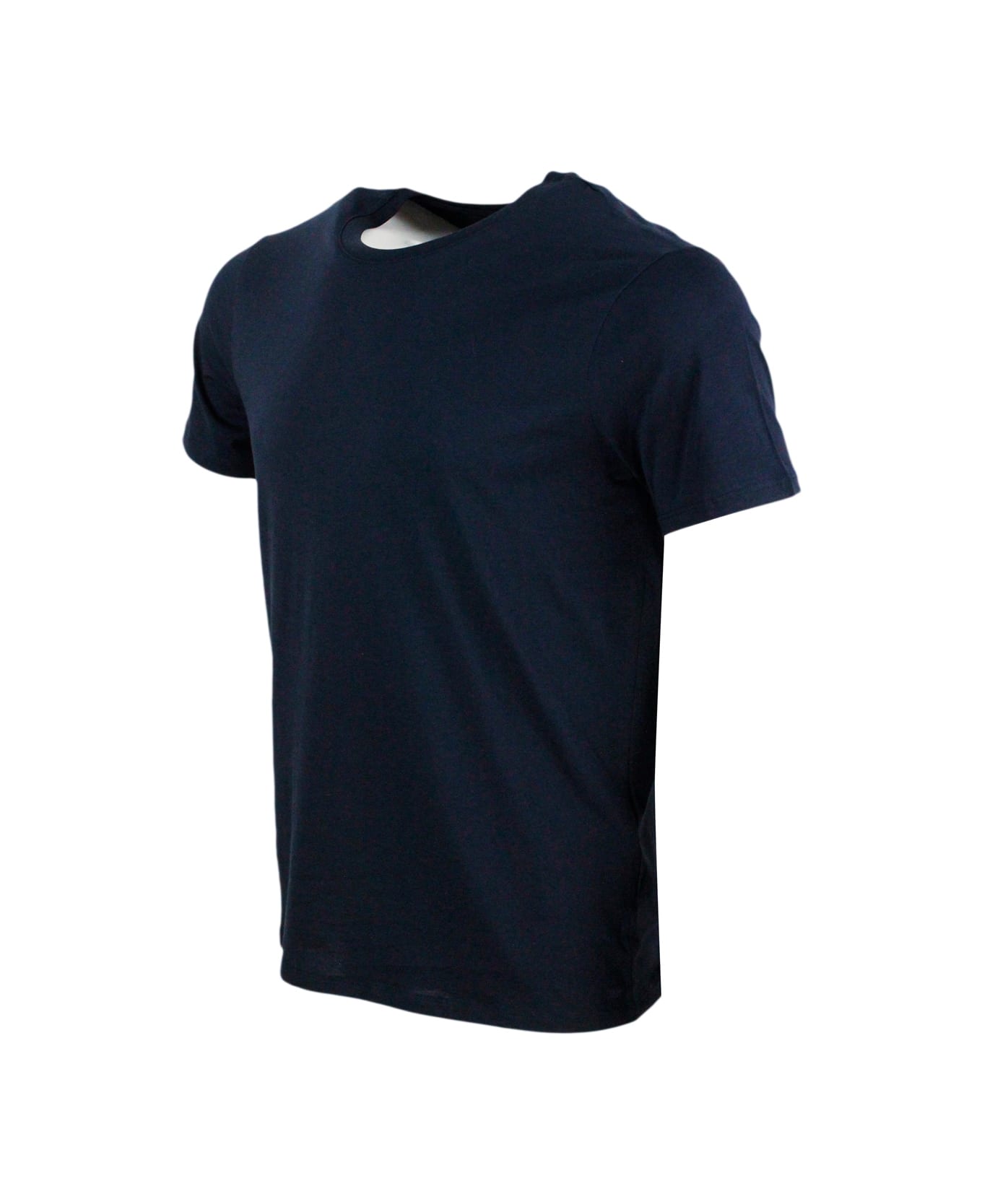 Armani Collezioni Short-sleeved Crew-neck T-shirt With Small Studded Logo On The Chest And Bottom - Black