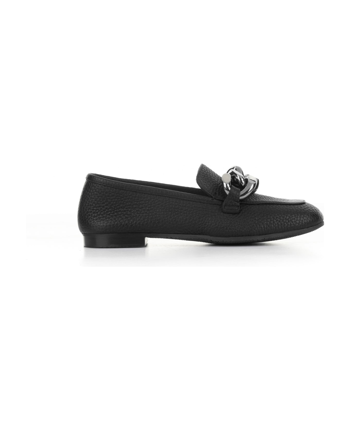 Casadei Hammered Leather Moccasin With Chain - NERO