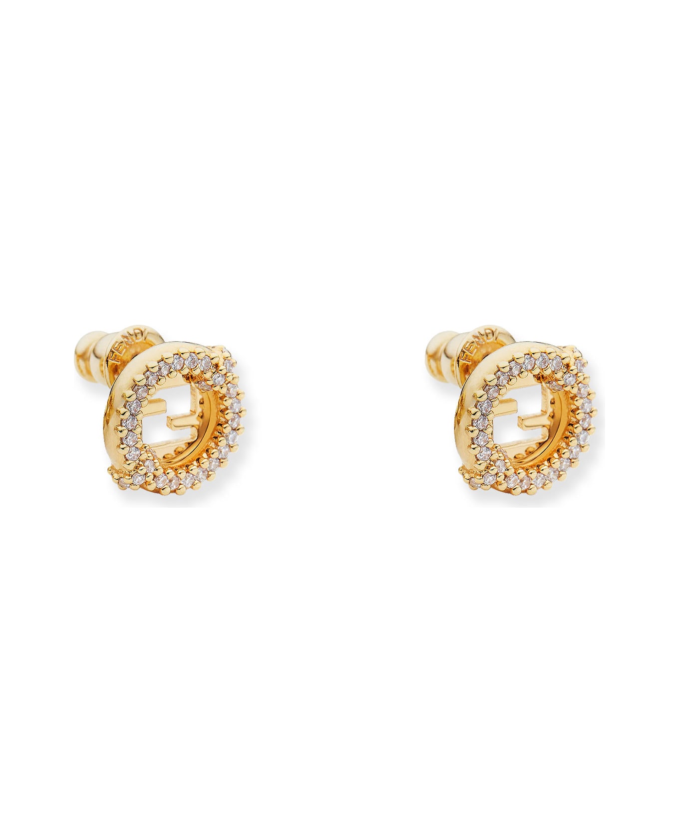 Fendi Everround Metal Earrings With Rhinestones - ORO SOFT+CRYSTAL