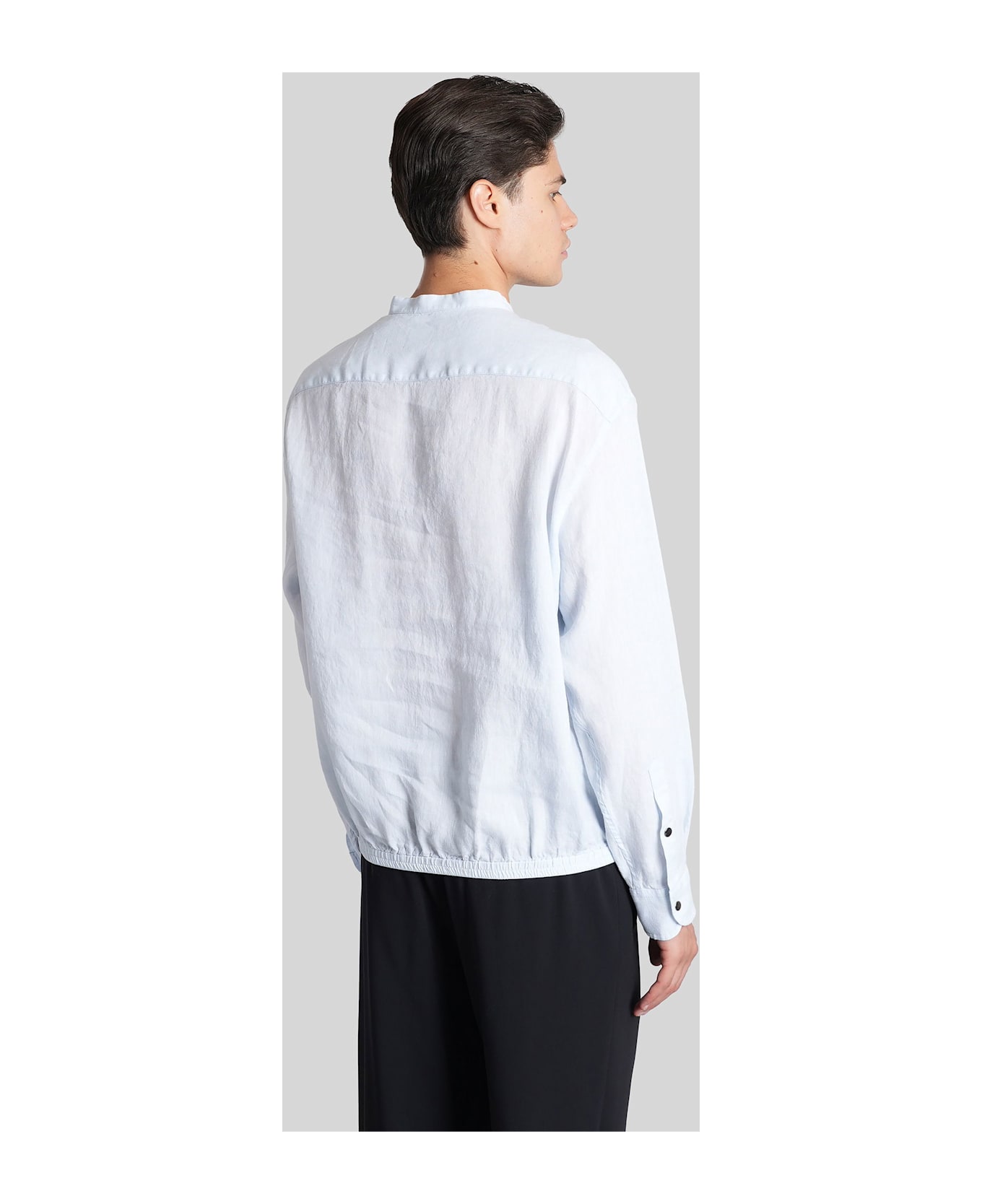 Giorgio Armani Shirt In Cyan Linen - cyan