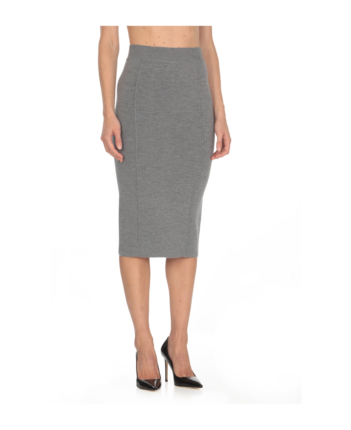 Pinko Logo Stitched Midi Skirt Pinko - Grey スカート