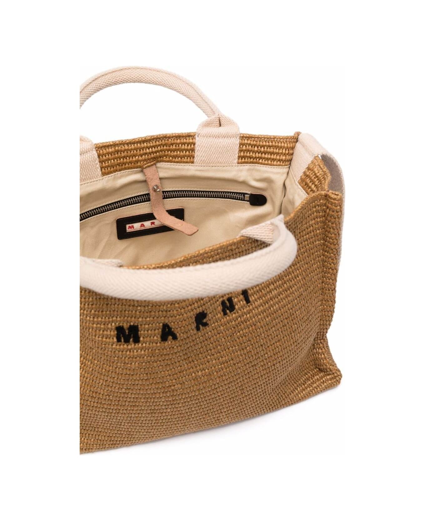 Marni Woman's Beige Raffia Shopping Bag With Logo Print - Beige トートバッグ