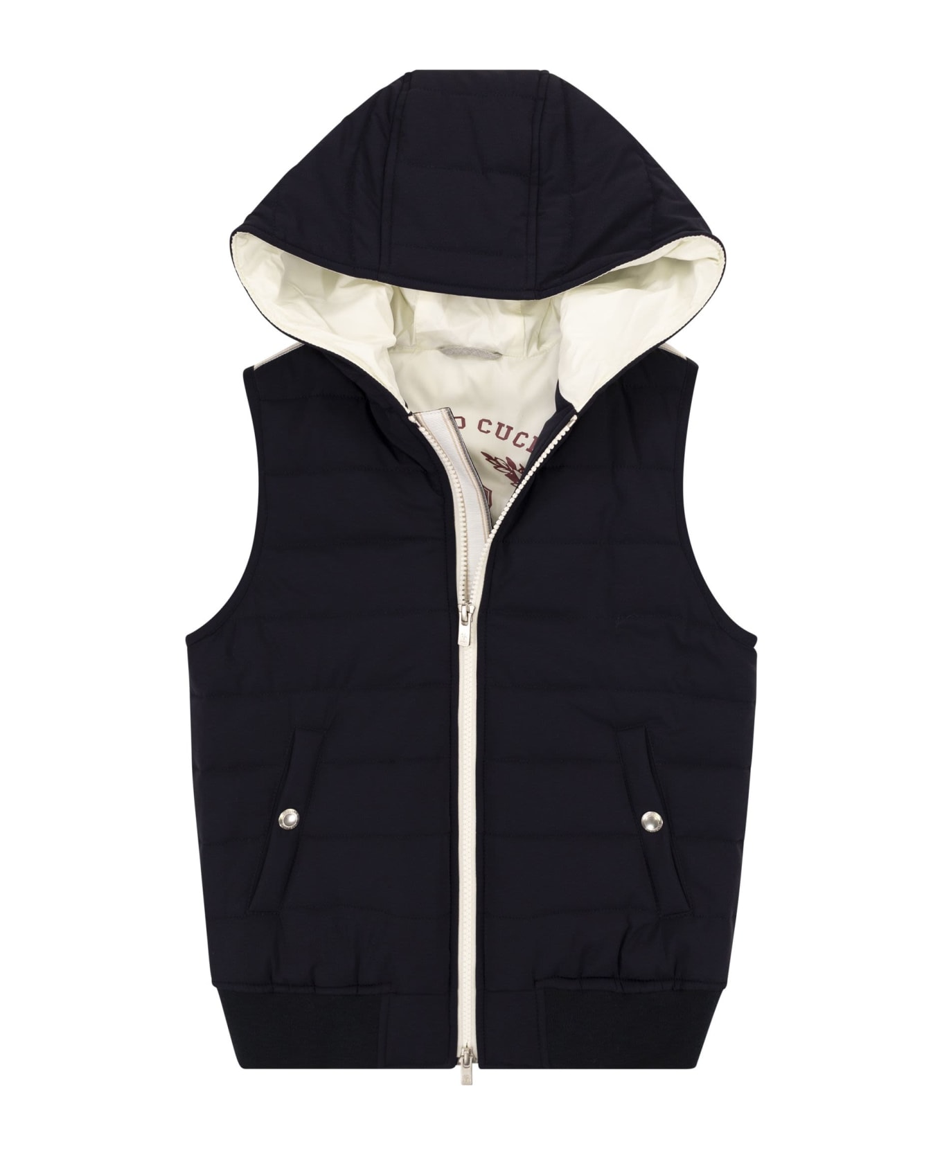 Brunello Cucinelli Water-repellent Nylon Sleeveless Down Jacket With Hood - Navy Blue コート＆ジャケット