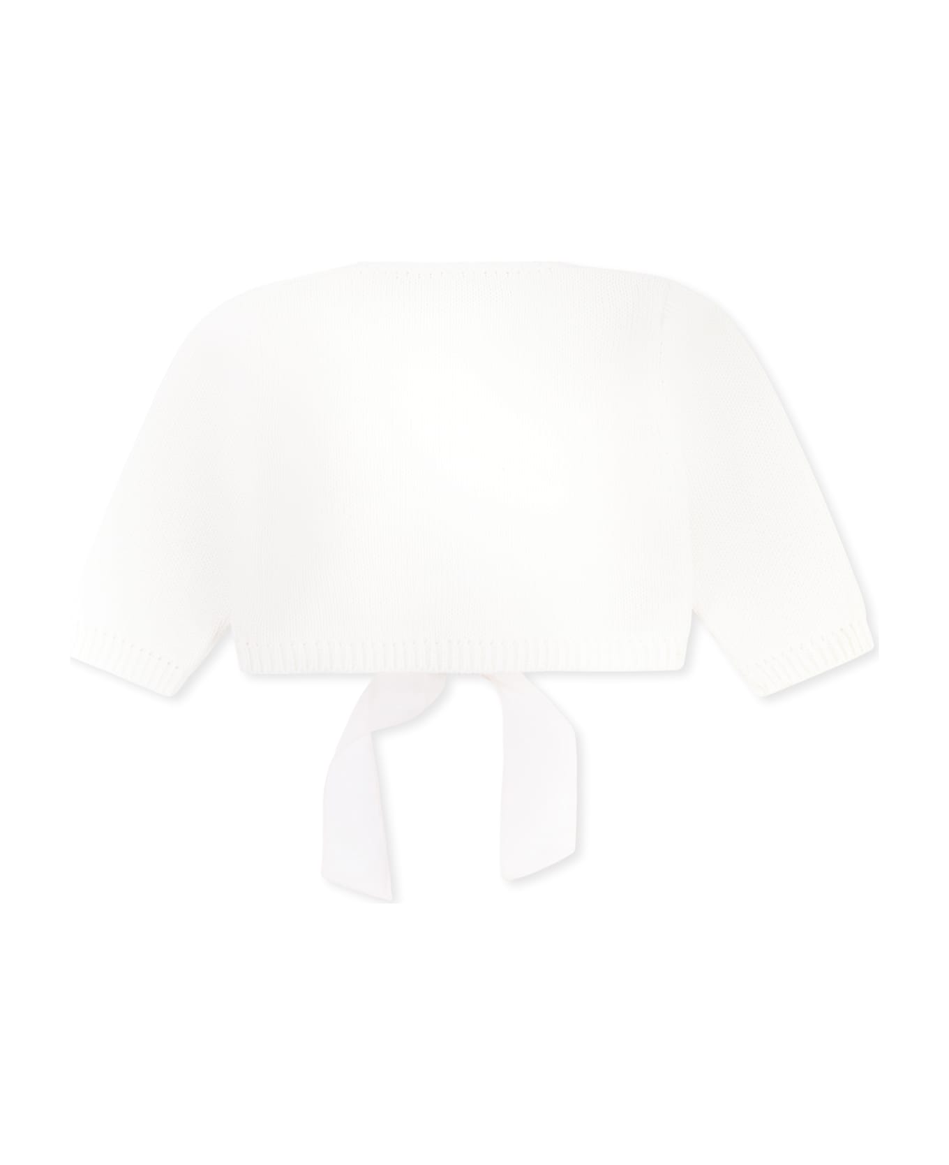 La stupenderia Ivory Cardigan For Baby Girl With Bow - Ivory