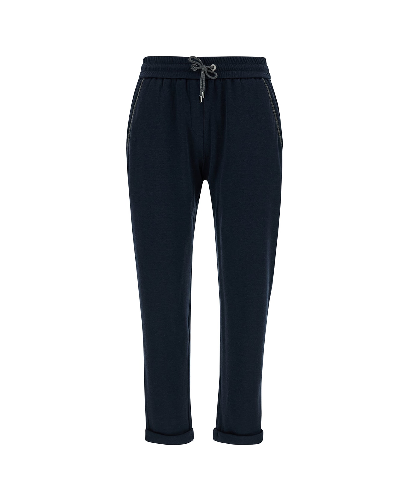 Brunello Cucinelli Blue Sports Pants With Drawstring In Cotton And Silk Woman - Blue