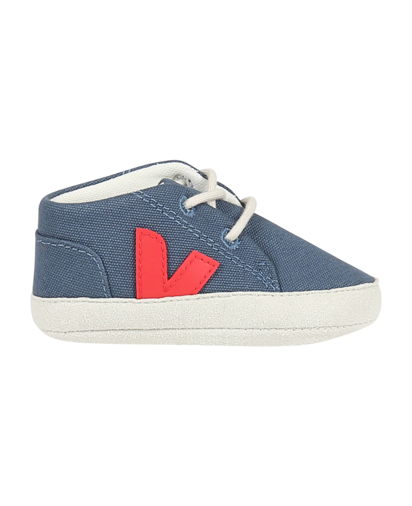 Veja Blue Sneakers For Baby Boy With Red Logo - Blue