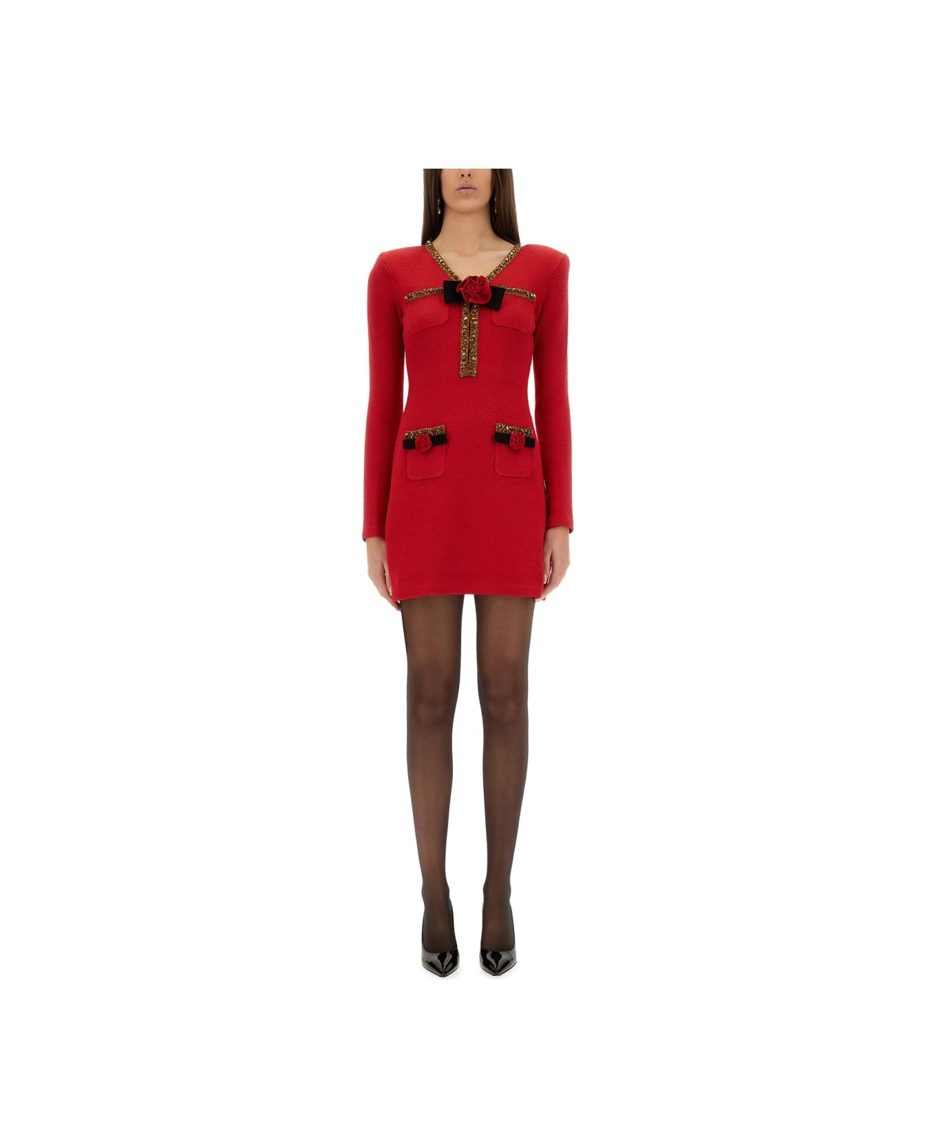 self-portrait Textured Knit Mini Dress - RED