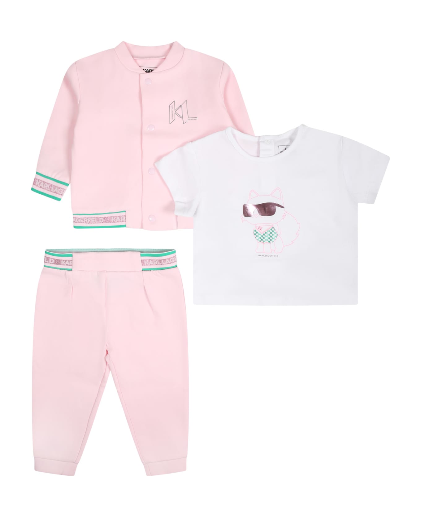Karl Lagerfeld Kids Pink Set For Baby Girl With Logo - Pink