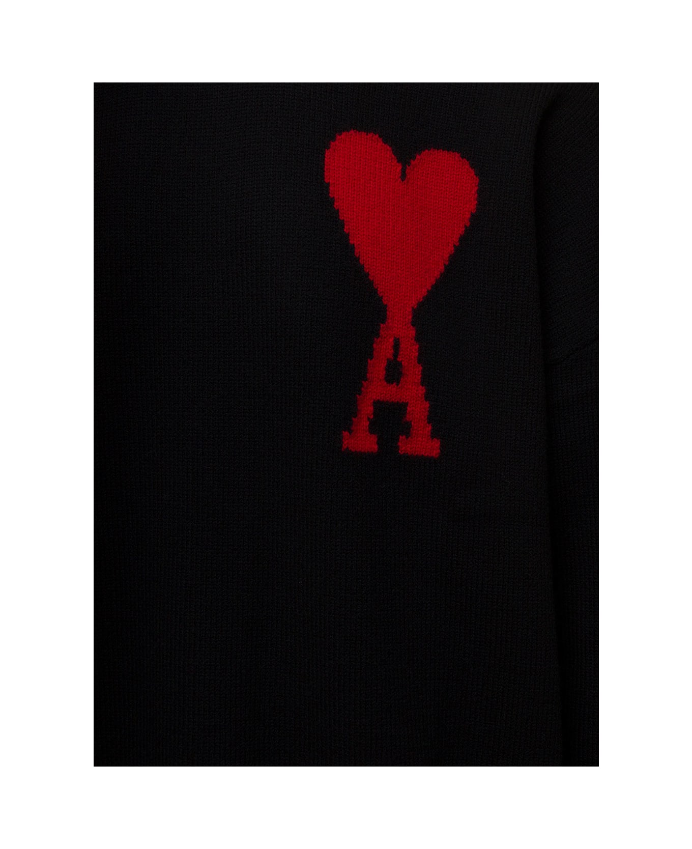 Ami Alexandre Mattiussi 'ami De Coeur' Black Sweater With Embroidered Logo In Wool Man Ami Alexandre Mattiussi - Black