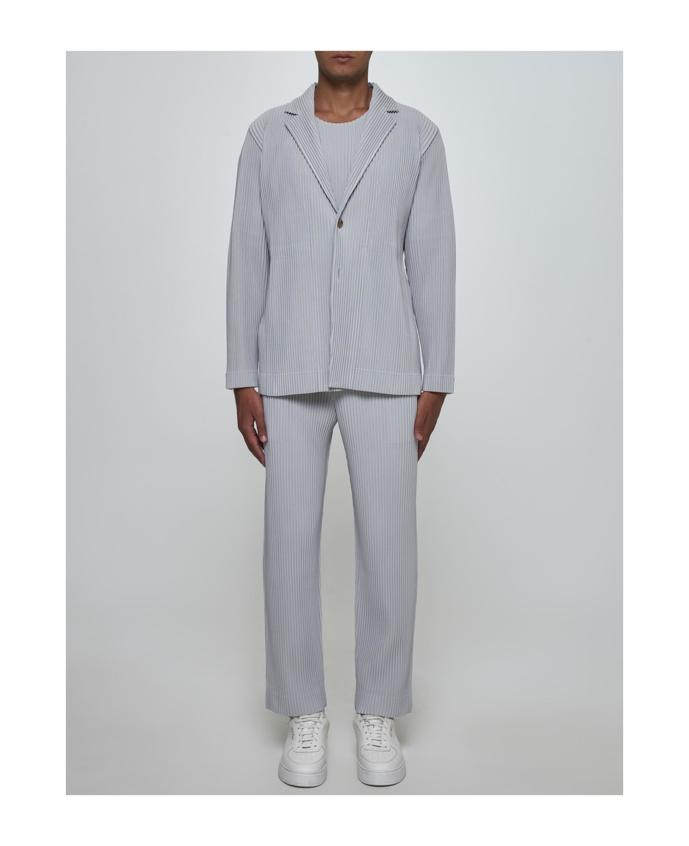 Homme Plissé Issey Miyake Pleated Fabric Single-breasted Blazer - Light Grey