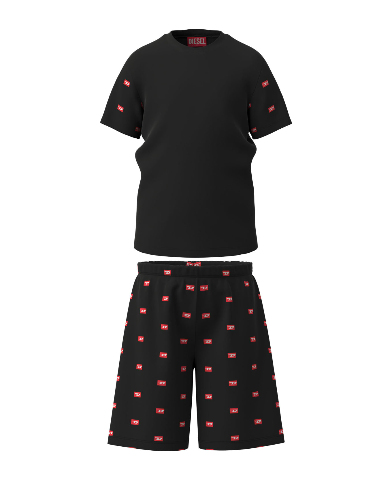 Diesel Untinbal D Pyjama Diesel Black Jersey Short Pajamas With Logo - Black
