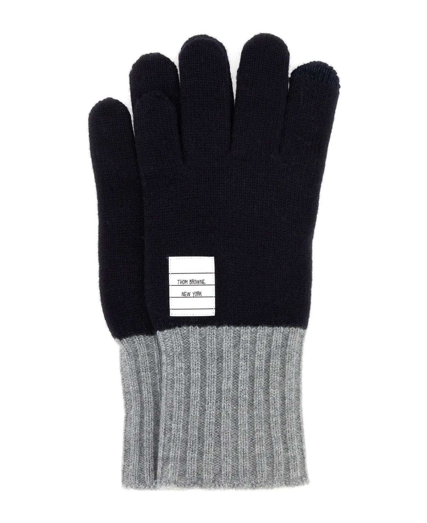Thom Browne Two-tone Wool Gloves - Navy