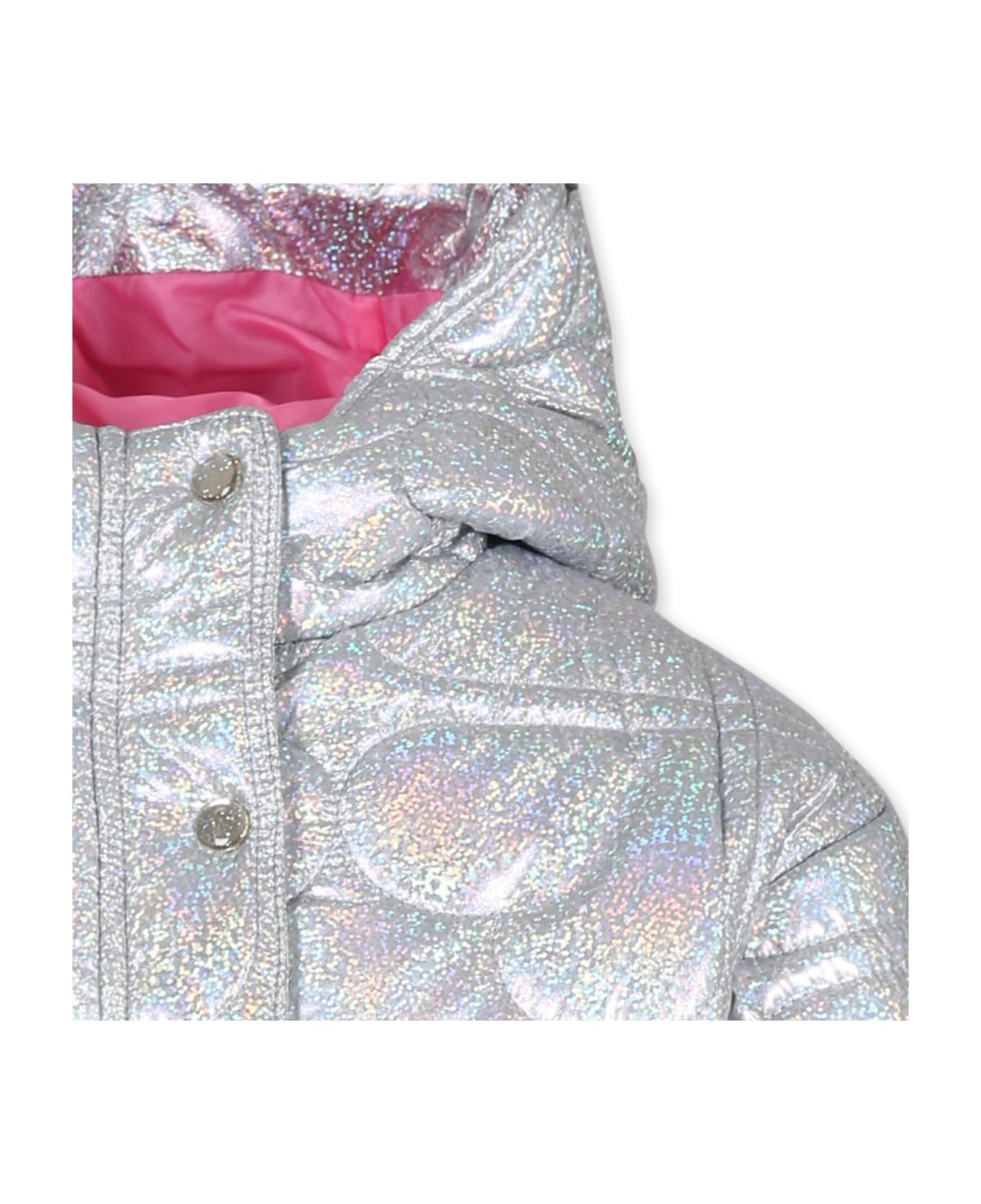 Billieblush Silver Down Jacket For Girl With Logo - Silver
