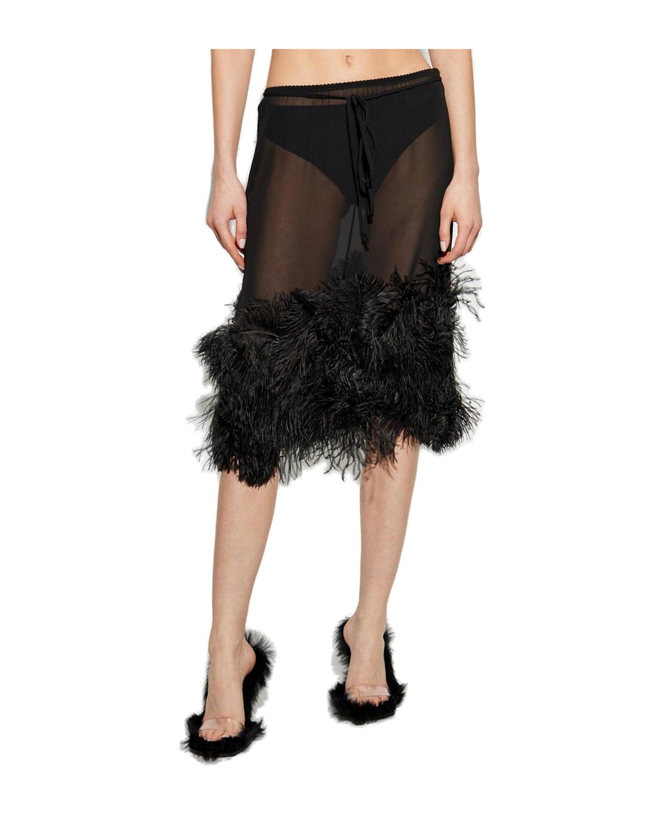 The Attico Embroidered Midi Skirt - Nero