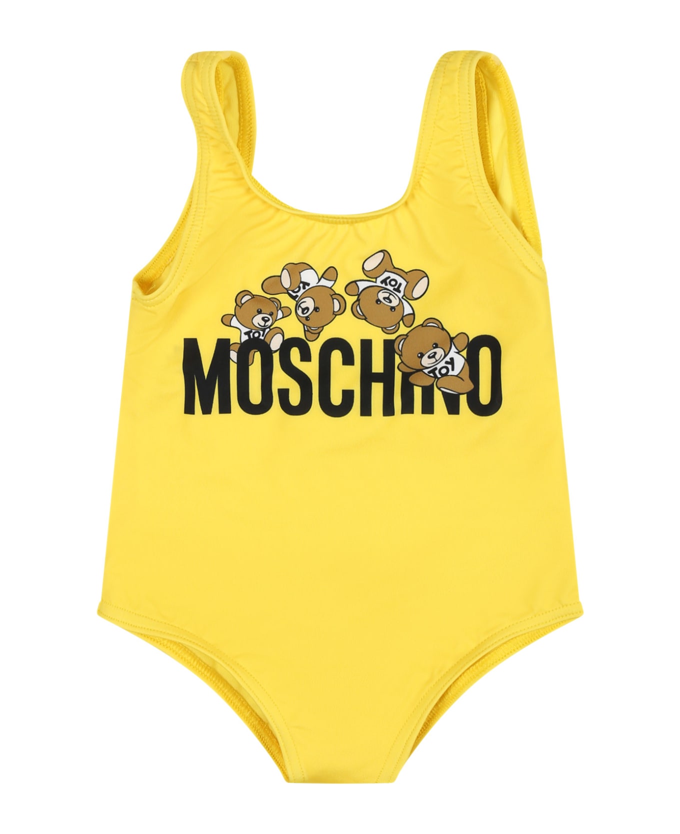 Moschino Yellow One-piece Swimsuit For Baby Girl With Logo And Teddy Bear - Yellow