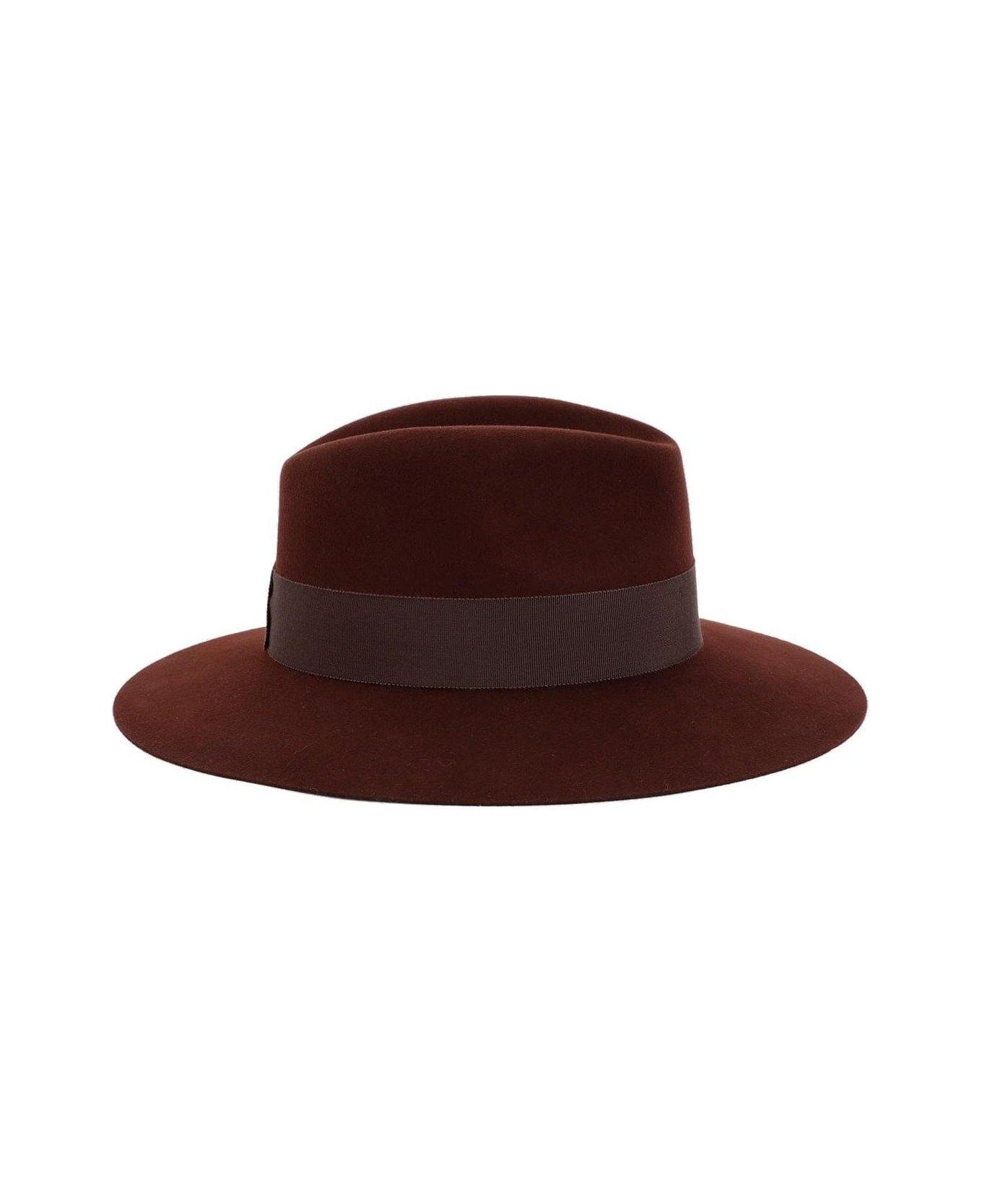 Maison Michel Henrietta Flat-brim Fedora Hat - BITTER CHOCOLATE 帽子