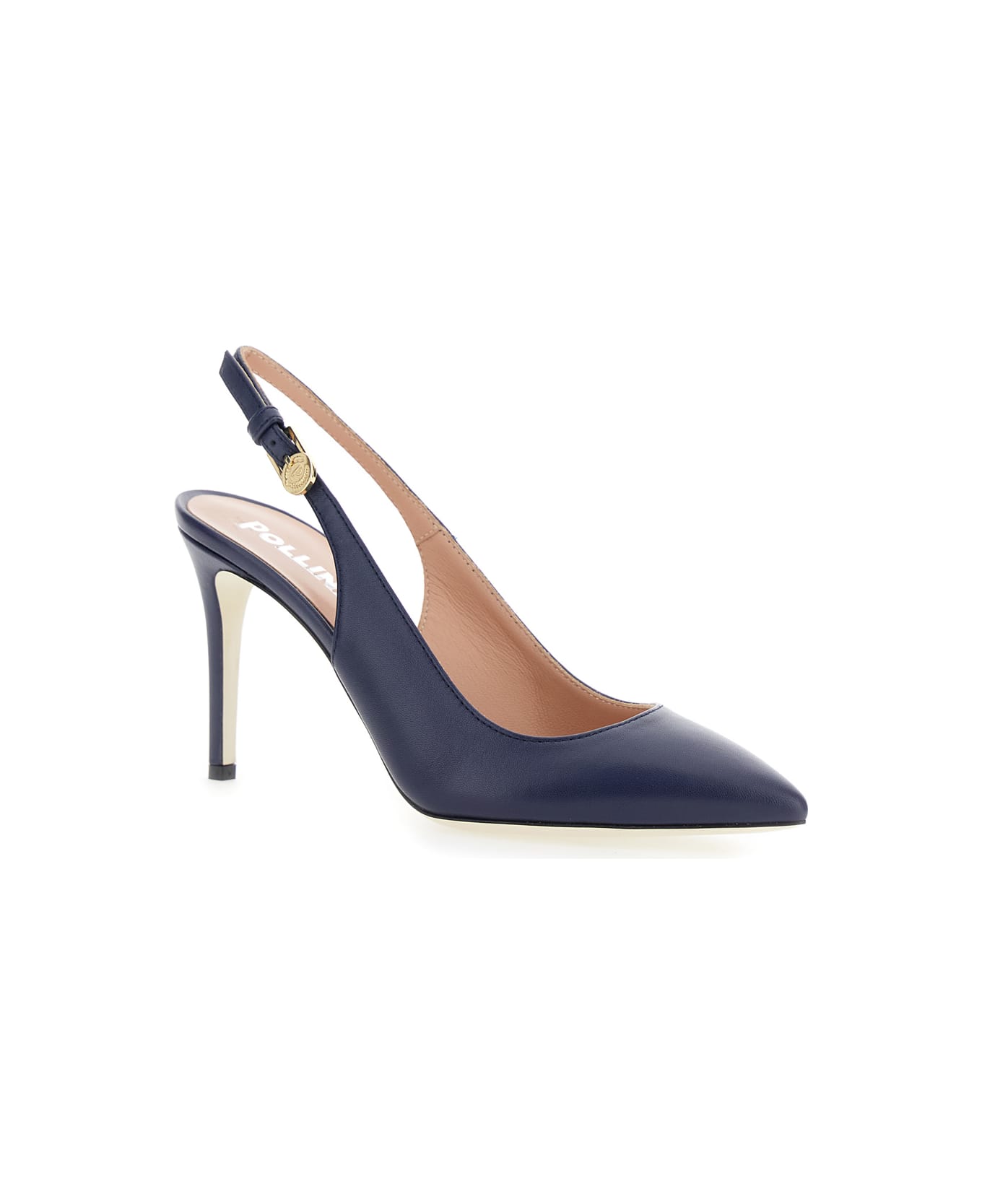 Pollini Blue Slingback Pumps With High Stiletto Heel In Soft Leather Woman - Blu