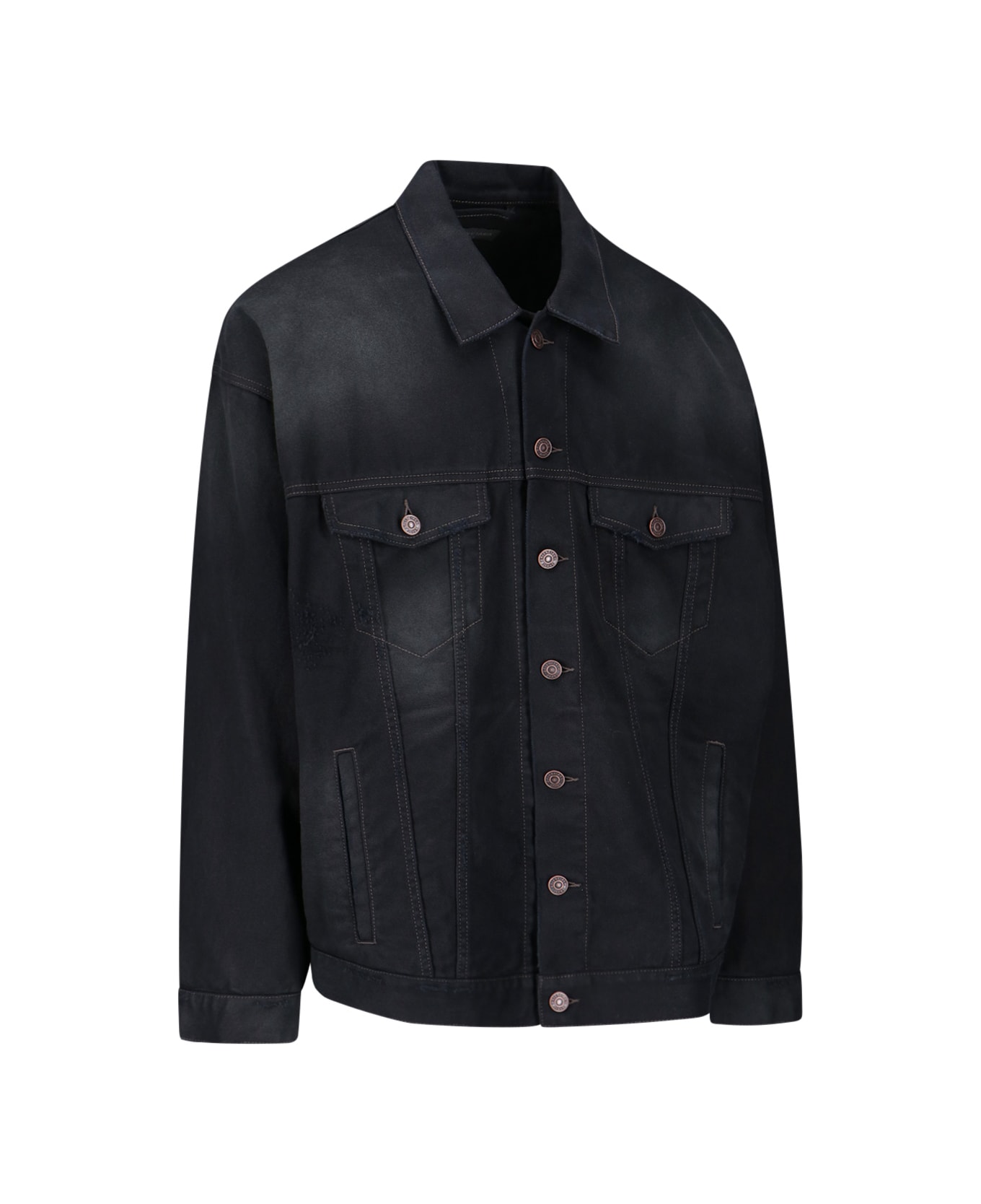 Balenciaga Oversized Black Jacket With Obscured Logo In Cotton Denim Man - Black ジャケット