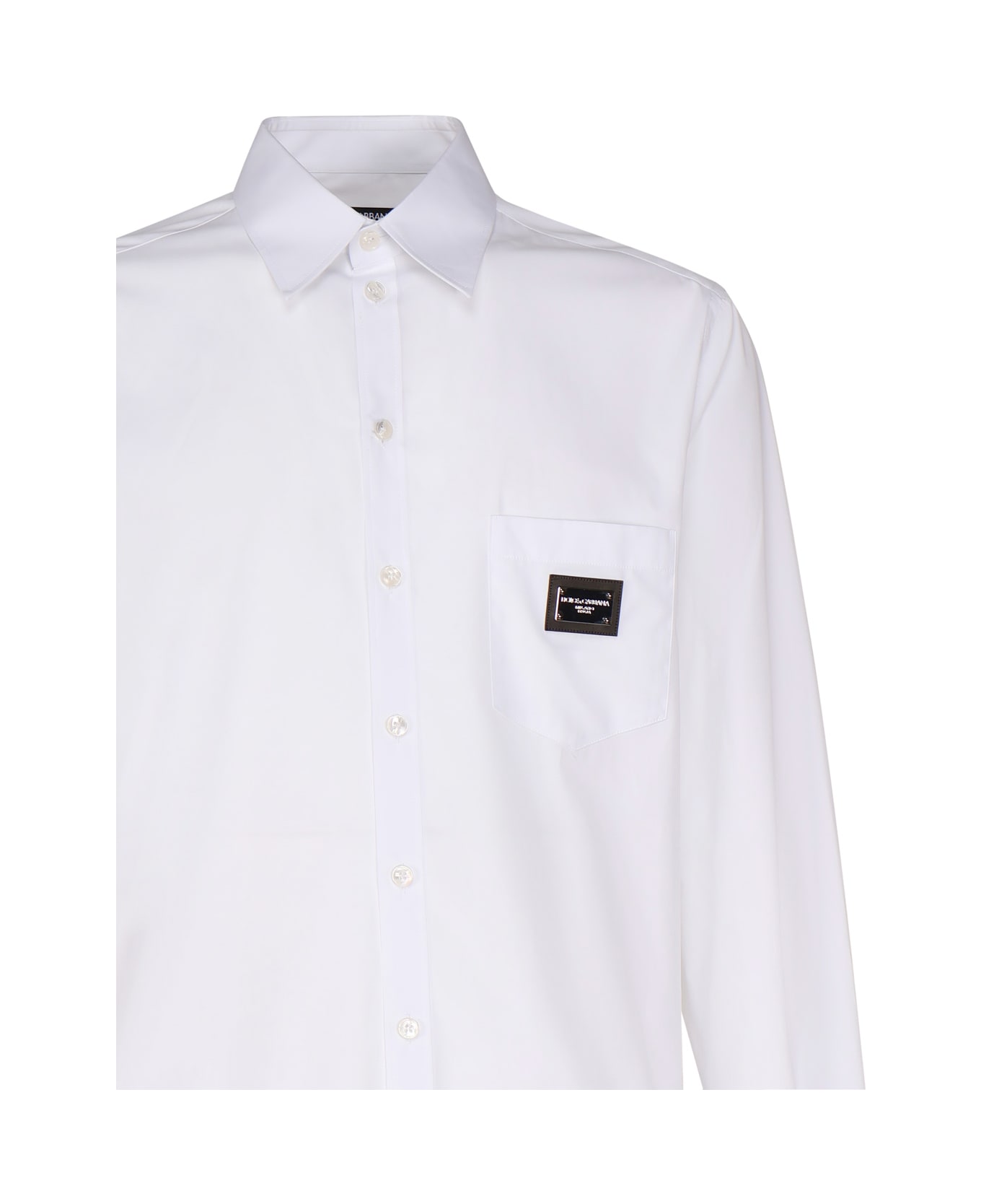 Dolce & Gabbana Martini Cotton Shirt With Logo Plaque - White