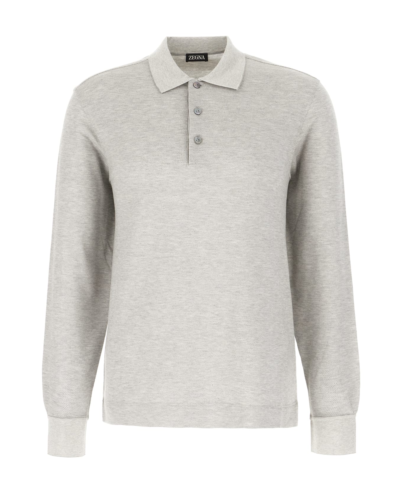 Zegna Grey Cotton And Silk Polo Shirt - GREY MELANGE