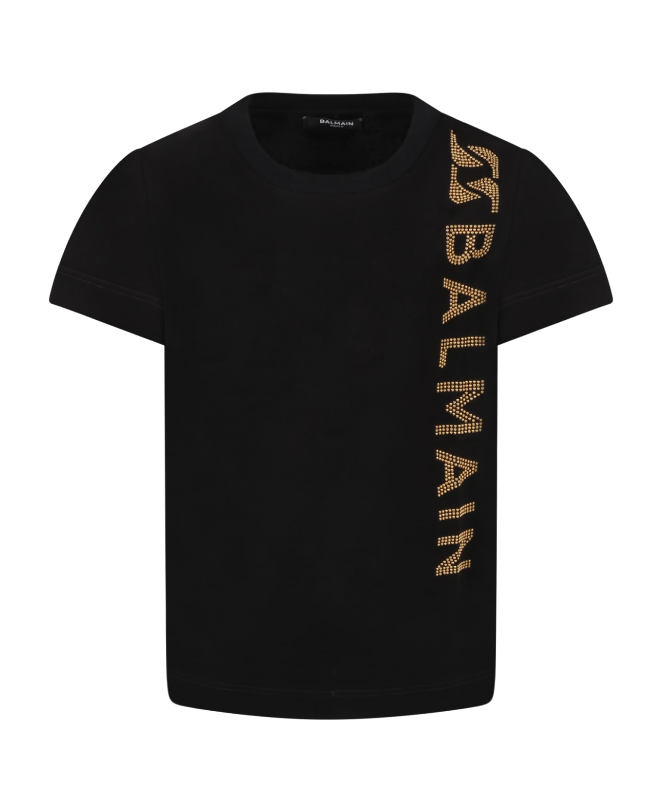 Balmain Black T-shirt Forr Kids With Studded Logo - Black