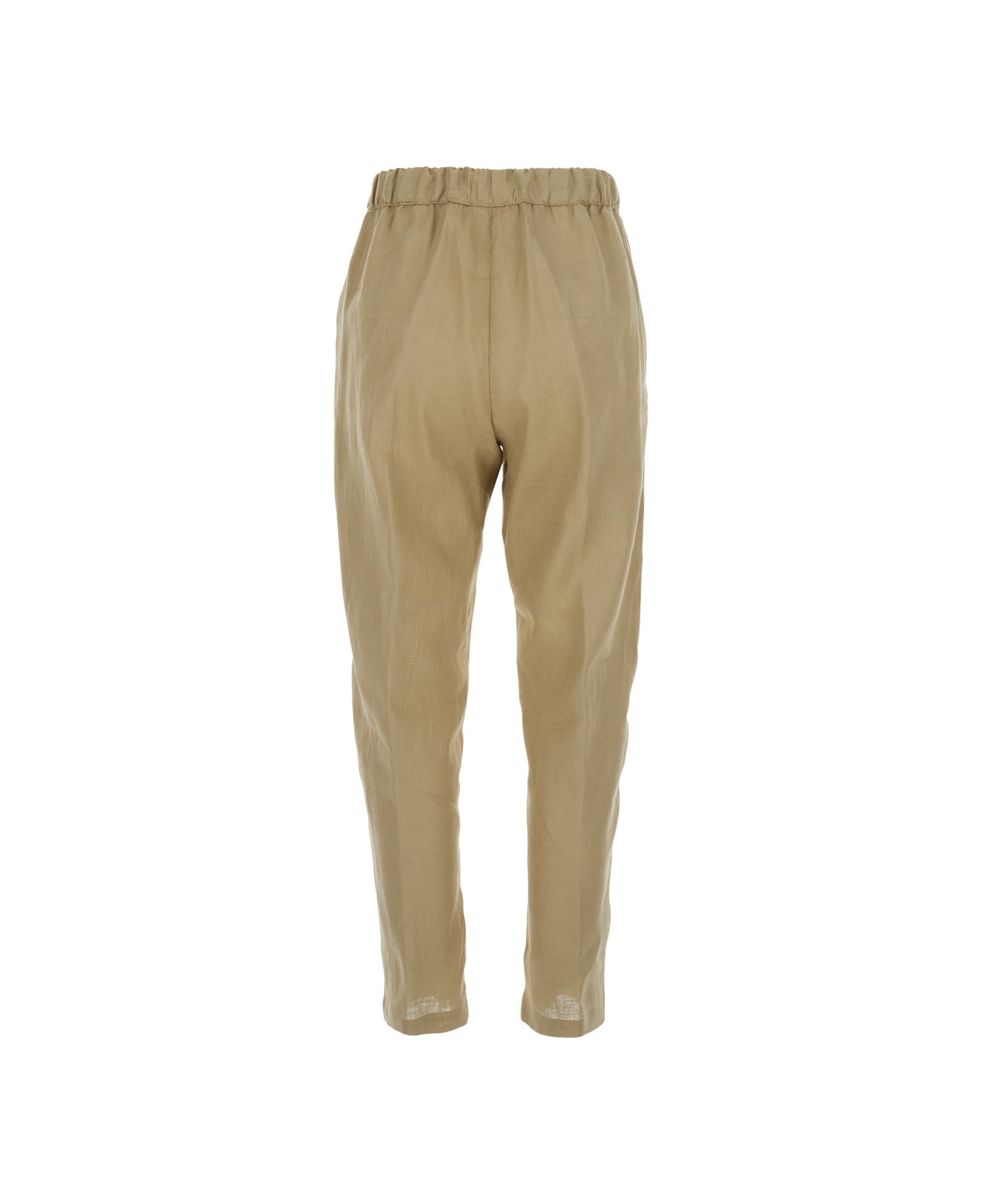 SEMICOUTURE Beige Pants With Elastic Waist With Drawstring In Linen Woman - Beige
