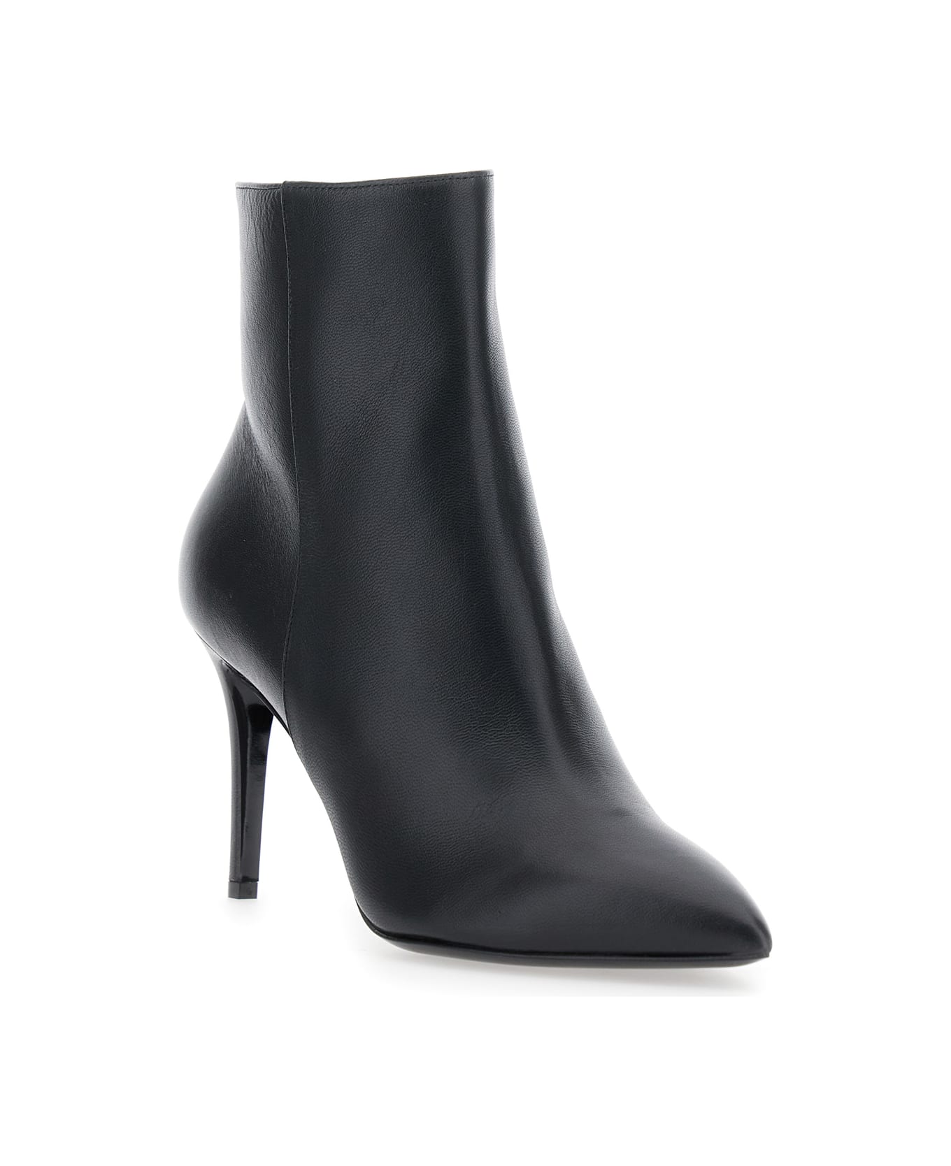 Pollini Black Ankle Boots With Stiletto Heel And Pointed Toe In Leather Woman - Black
