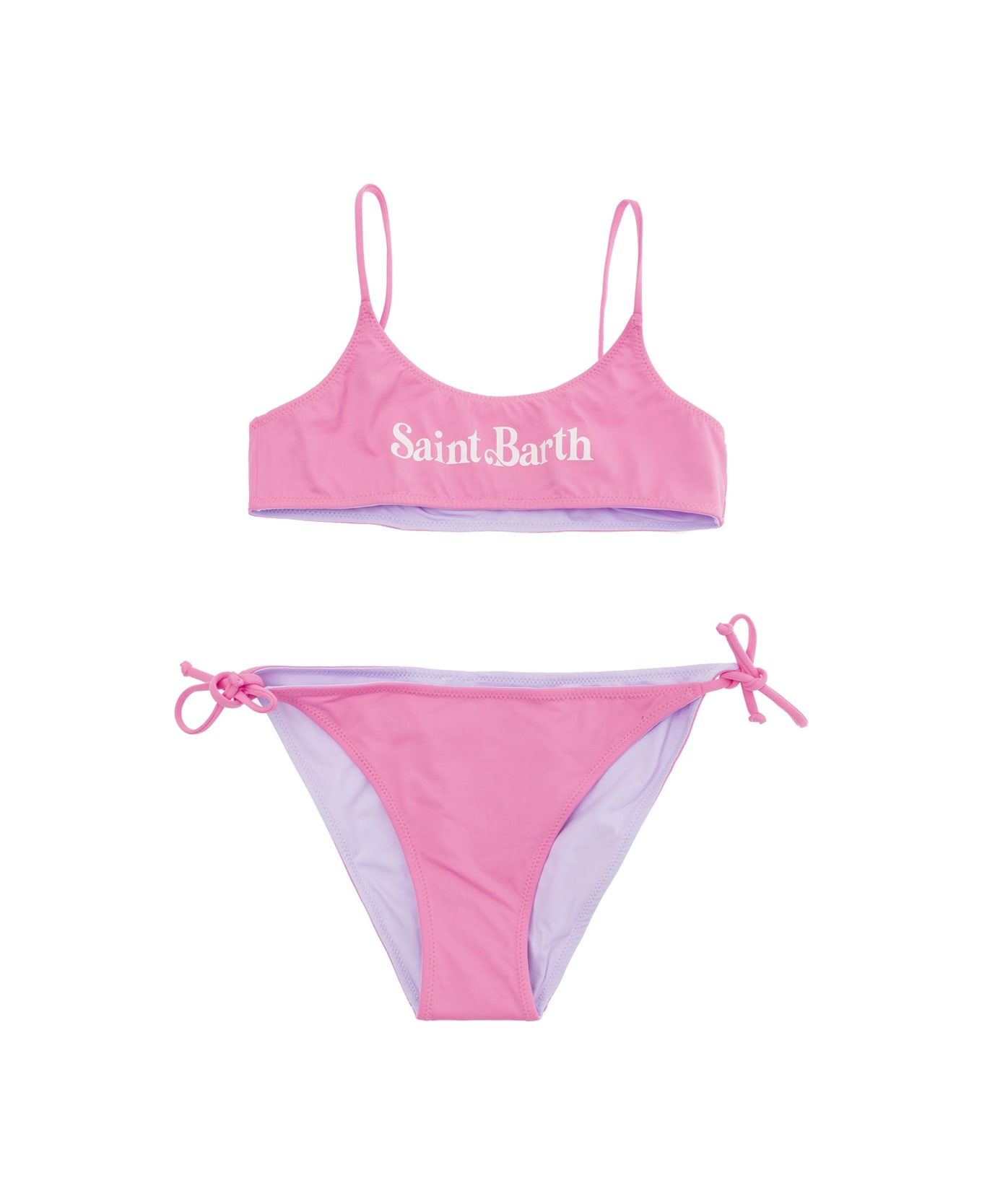 MC2 Saint Barth 'jaiden' Pink And Purple Reversible Bikini With Logo Lettering In Stretch Fabric Girl - Pink