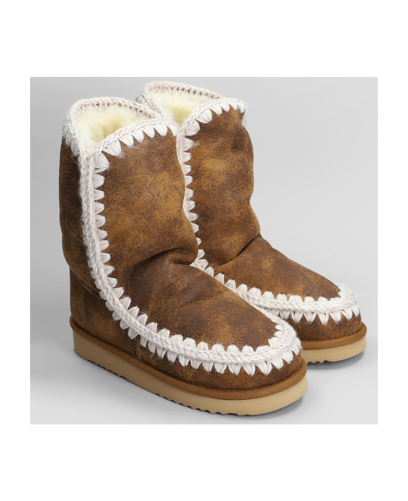 Mou Eskimo 24 Vintage Low Heels Ankle Boots In Brown Leather - Brown