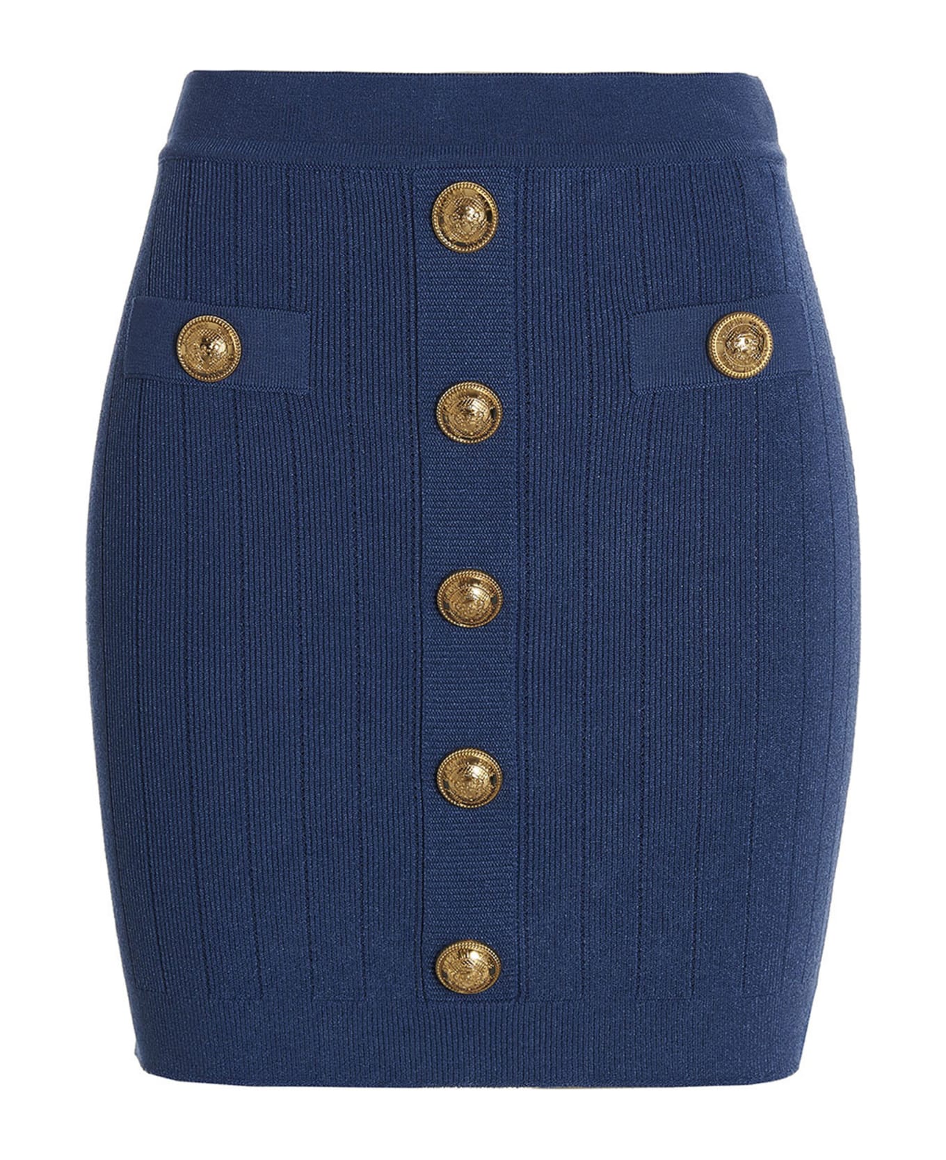 Balmain Logo Button Knit Skirt - Blue