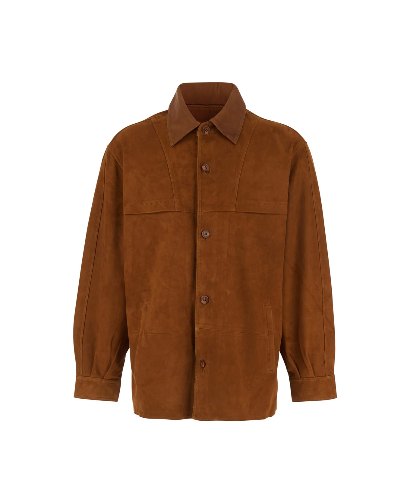 Sunflower Brown Jacket With Classic Collar And Two Front Welt Pockets In Suede Man - Brown