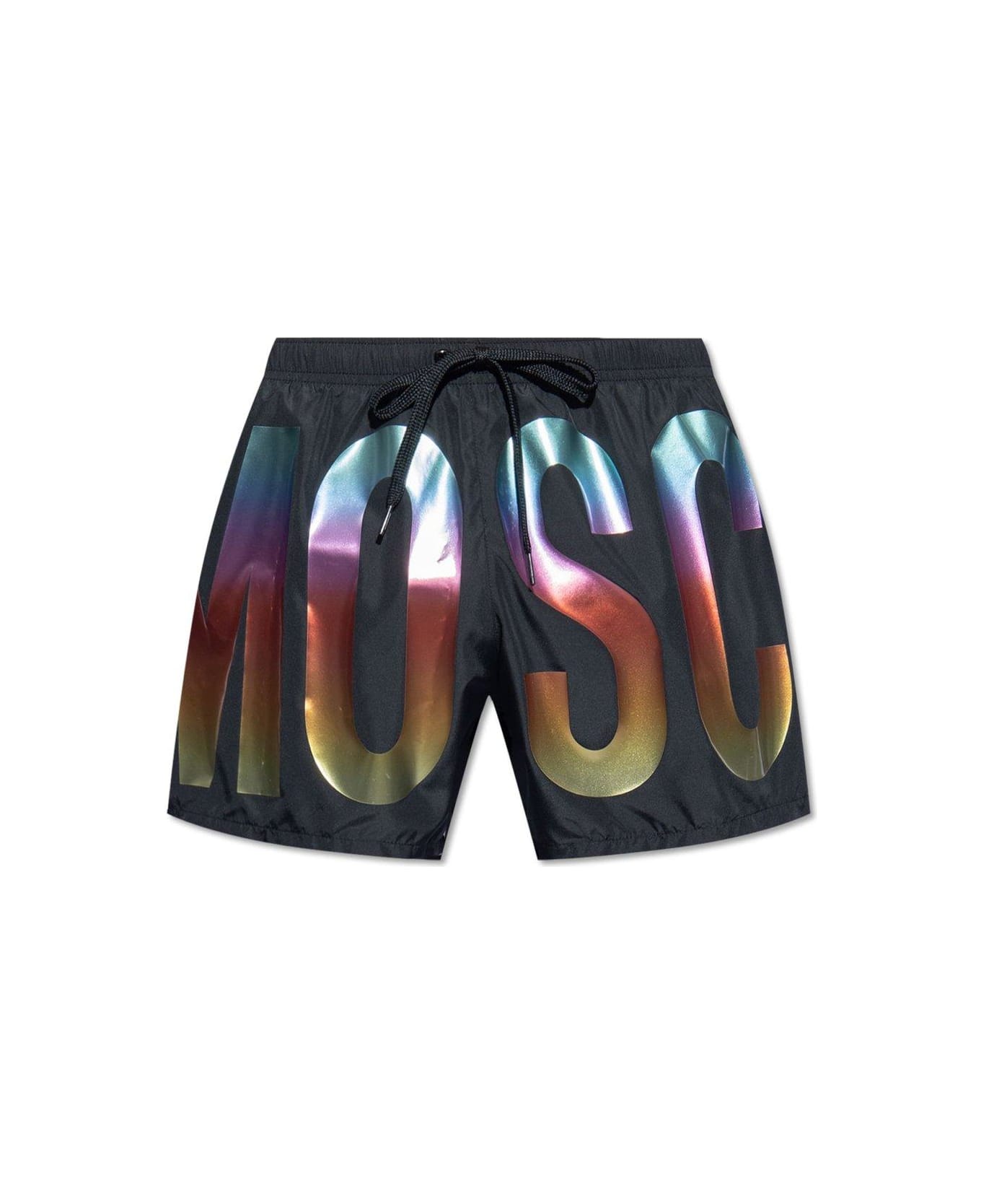 Moschino Logo Printed Swimming Shorts - Nero e Rosa