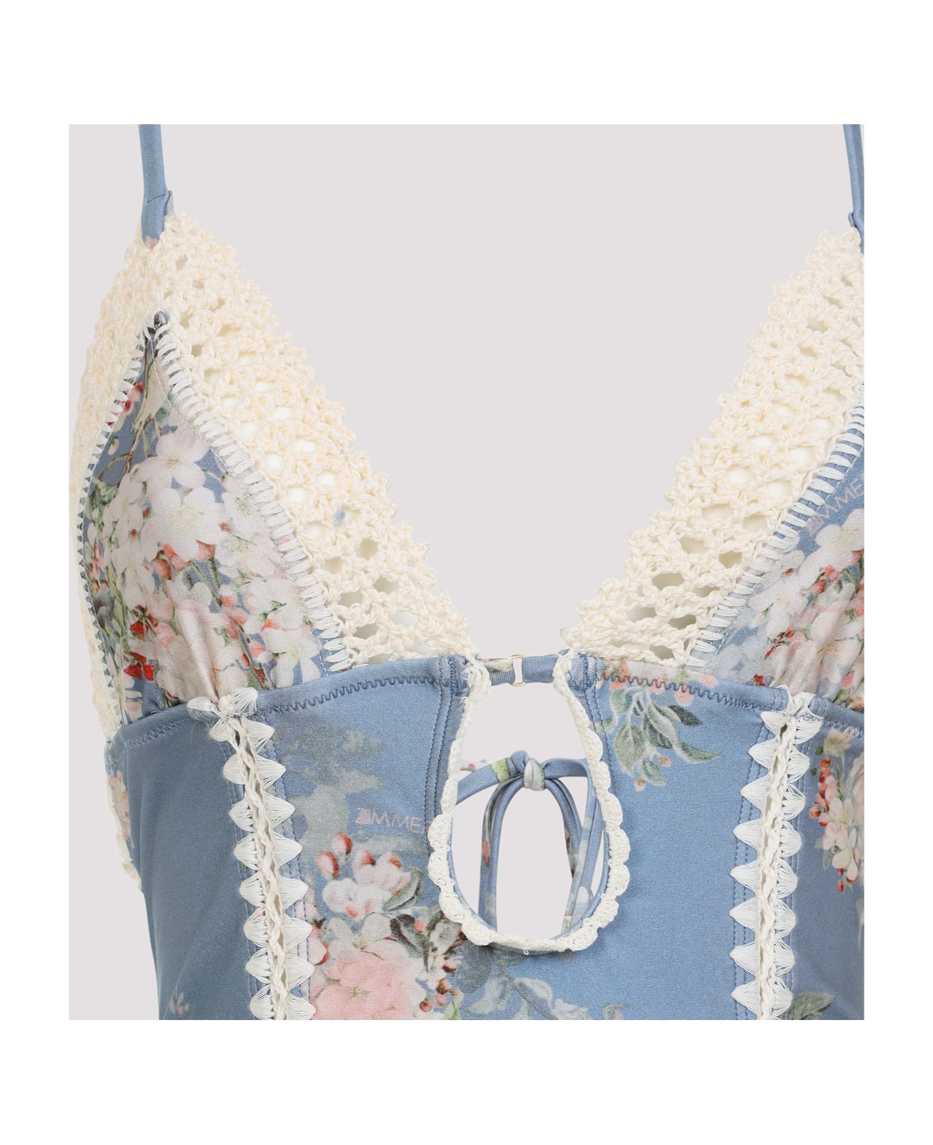 Zimmermann Cascadian Keyhole Crochet One-piece - Teal Blue Botanical Floral