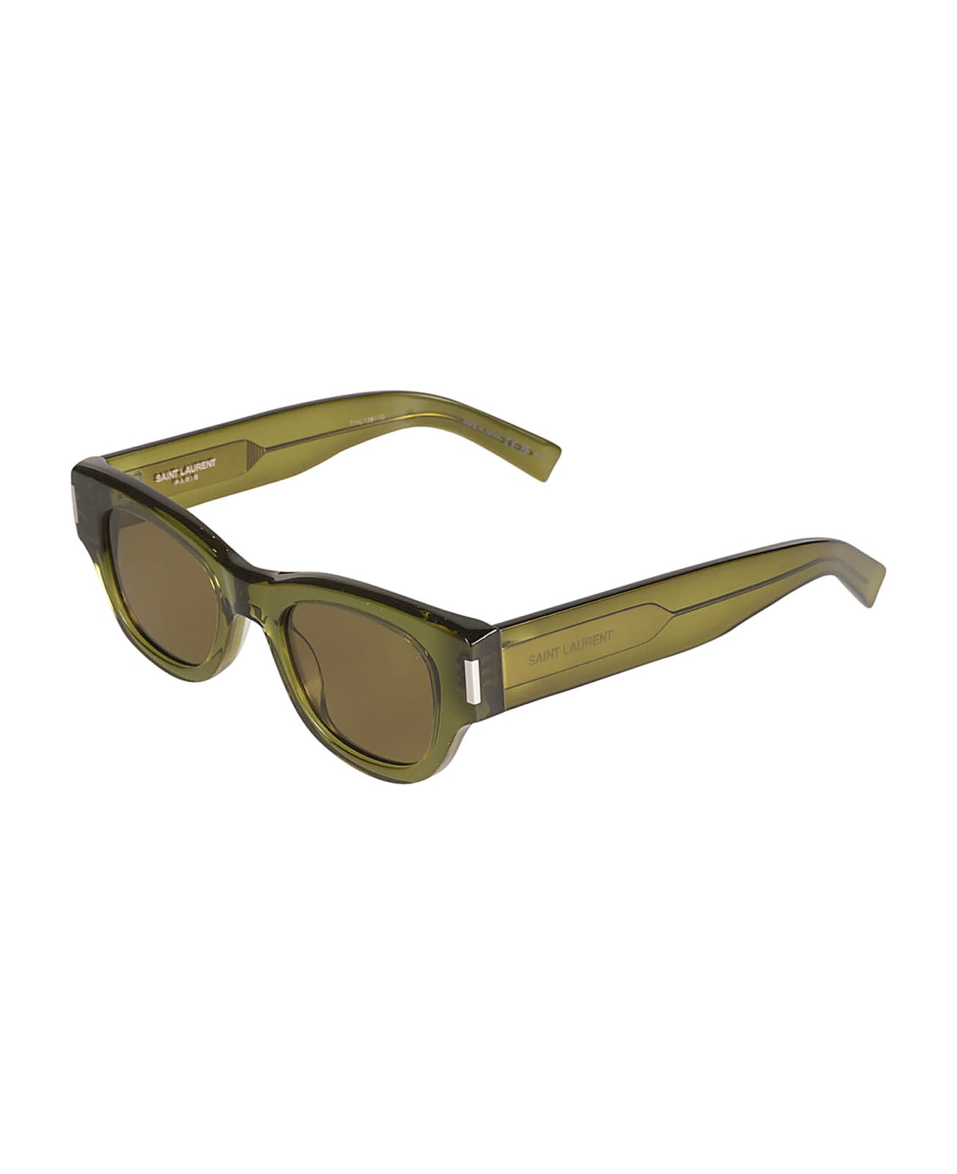 Saint Laurent Eyewear Round Frame Transparent WARWICK Sunglasses - Green/Brown