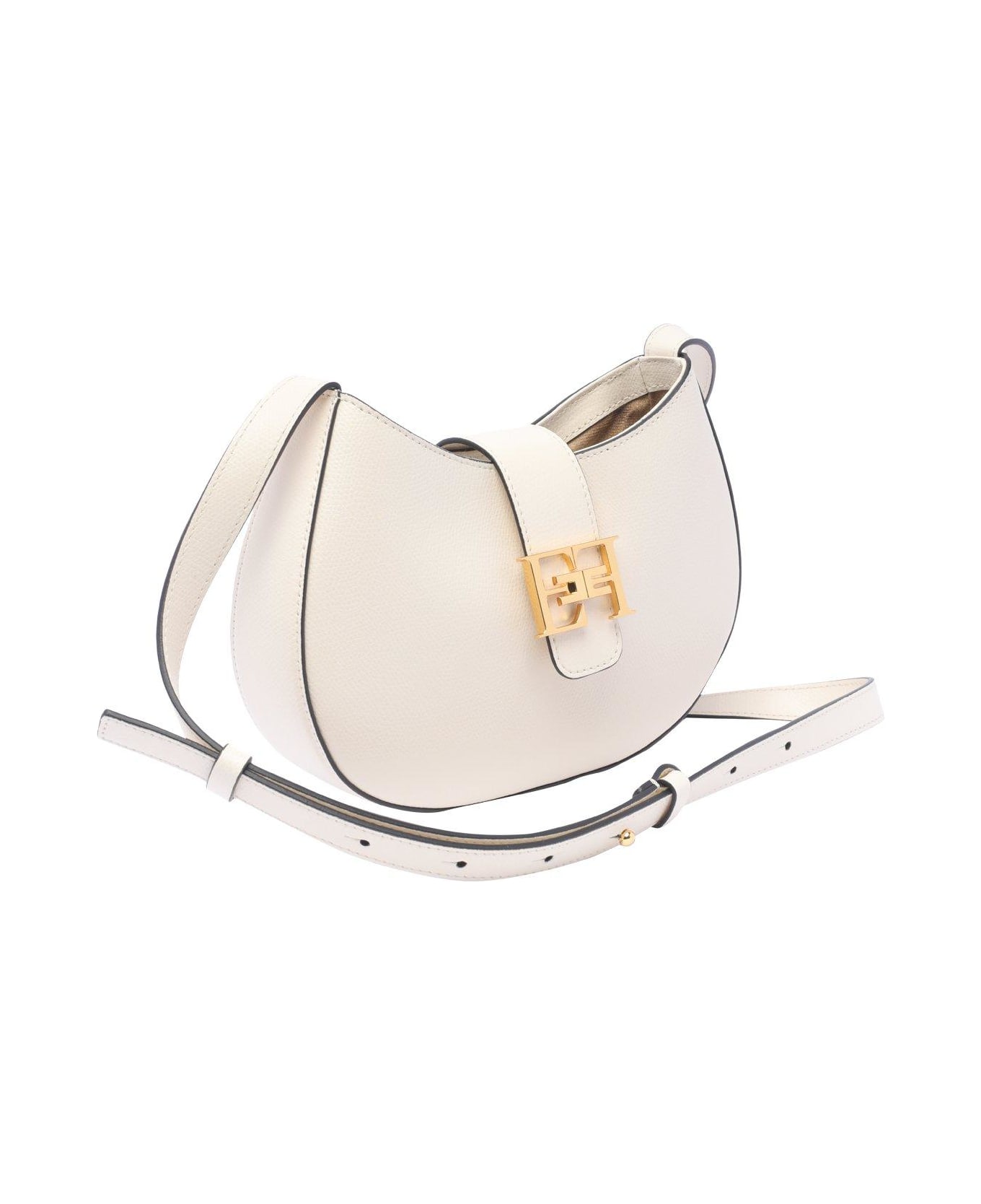 Elisabetta Franchi Logo Plaque Medium Hobo Bag - White トートバッグ