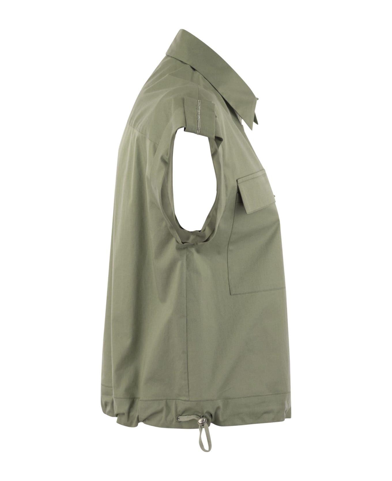 Peserico Light Cotton Satin 'sail Hand' Shirt With Drawstring - Military Green