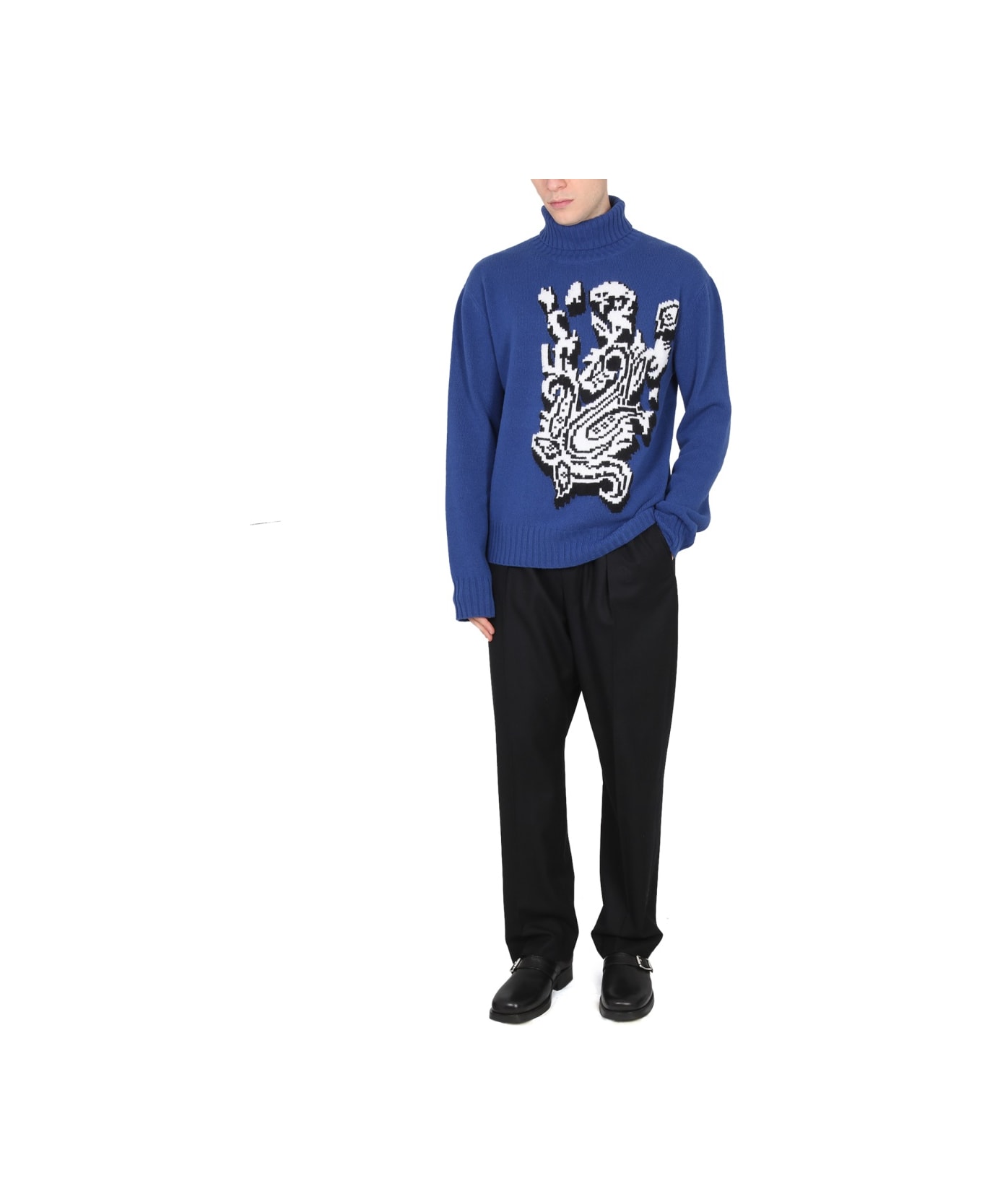 Etro Inlaid Jacquard Turtleneck Sweater - BLUE