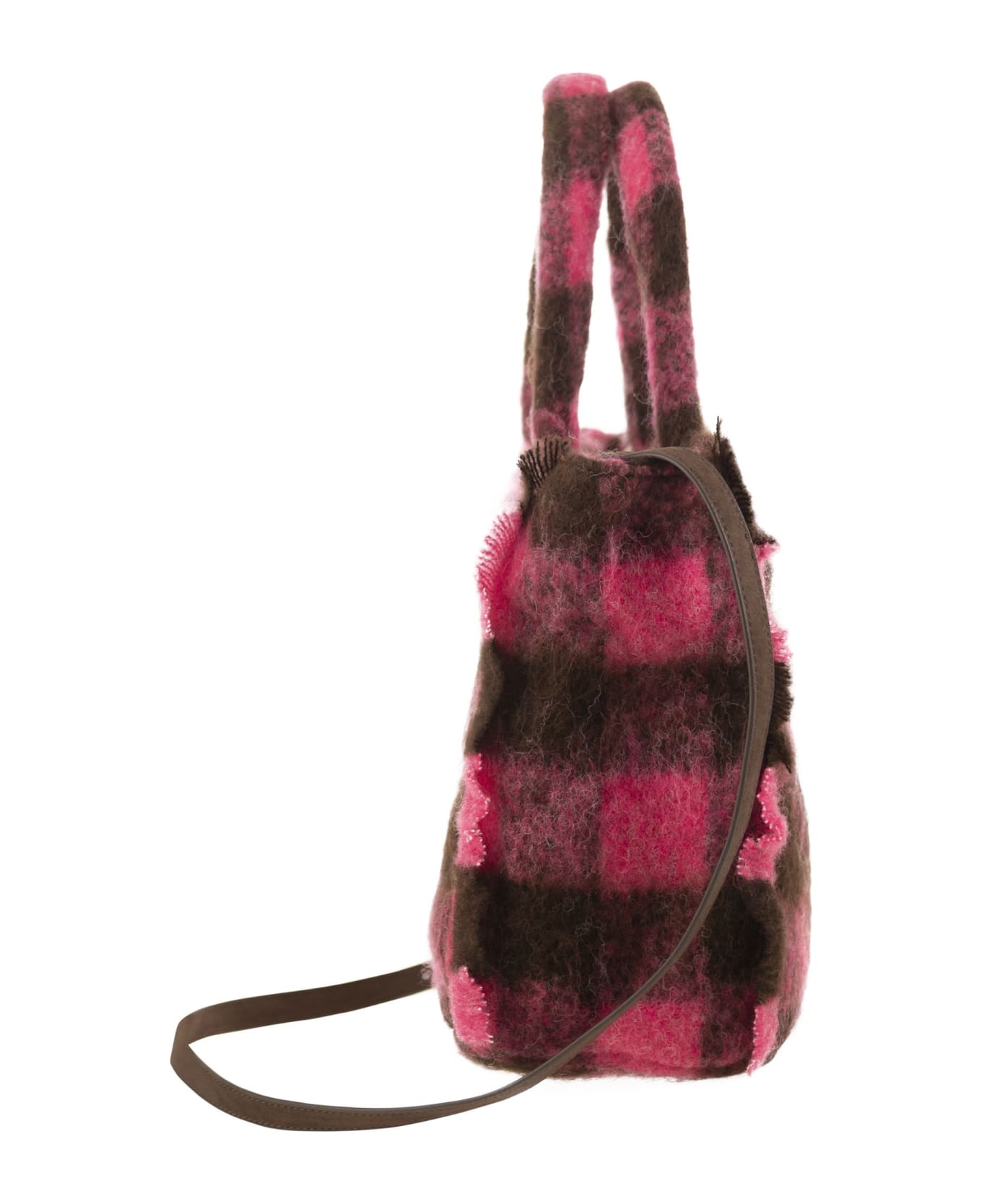 MC2 Saint Barth Wooly Colette Handbag With Fringes And Check Pattern - Fuxia/brown