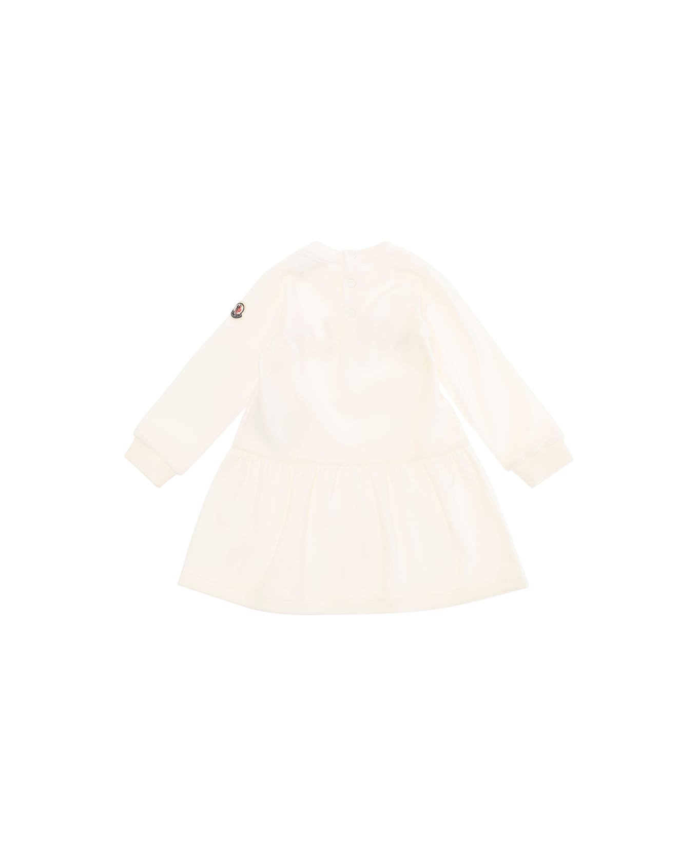 Moncler White Dress With Logo Lettering In Cotton Blend Baby - White