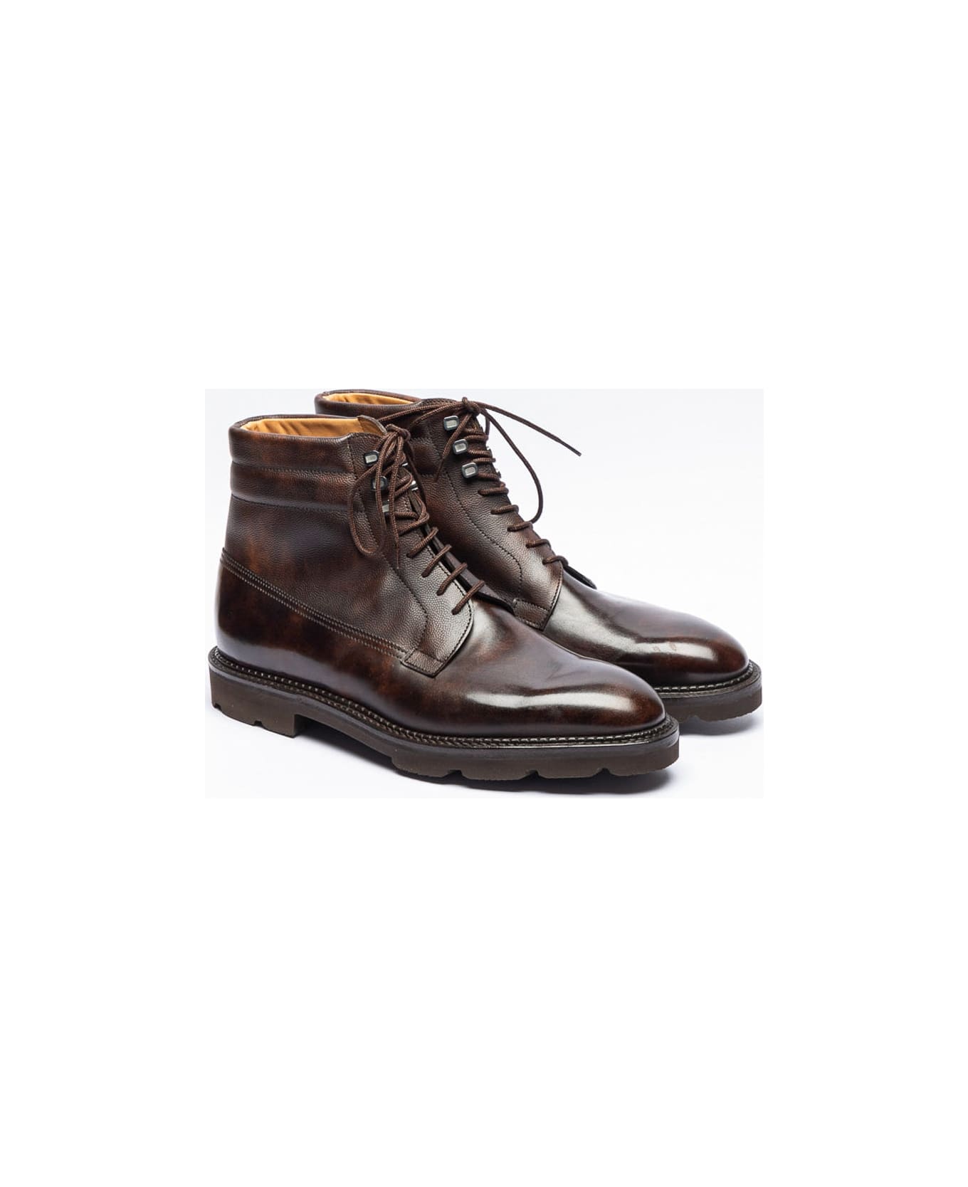 John Lobb Alder Pd Dark Brown Museum Caviar Calf Derby Boot - Marrone