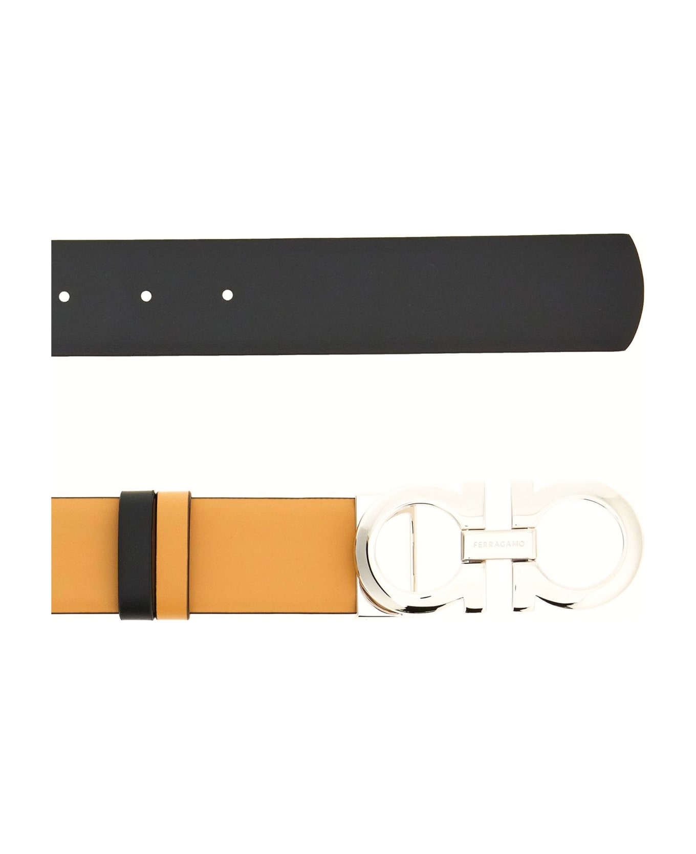 Ferragamo Camel And Black Leather Reversible Belt - Beige