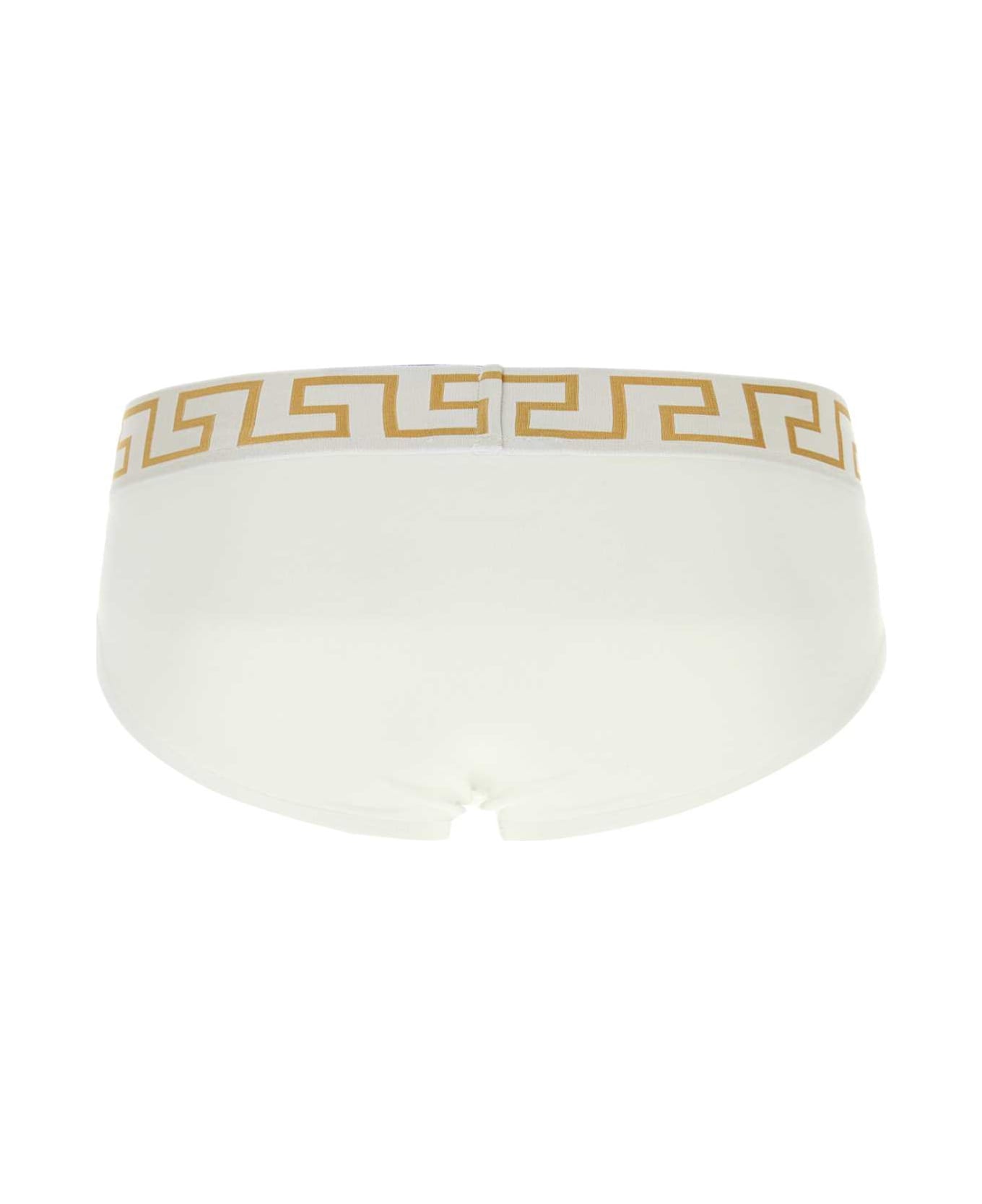 Versace White Stretch Cotton Brief - H Bianco Greca Oro