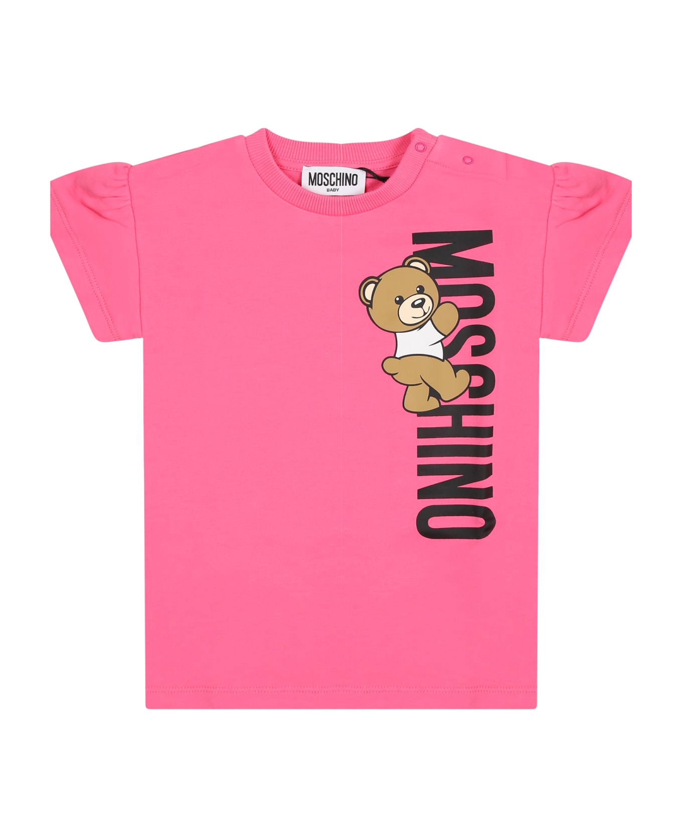 Moschino Fuchsia Dress For Baby Girl With Teddy Bear And Logo - Fuchsia